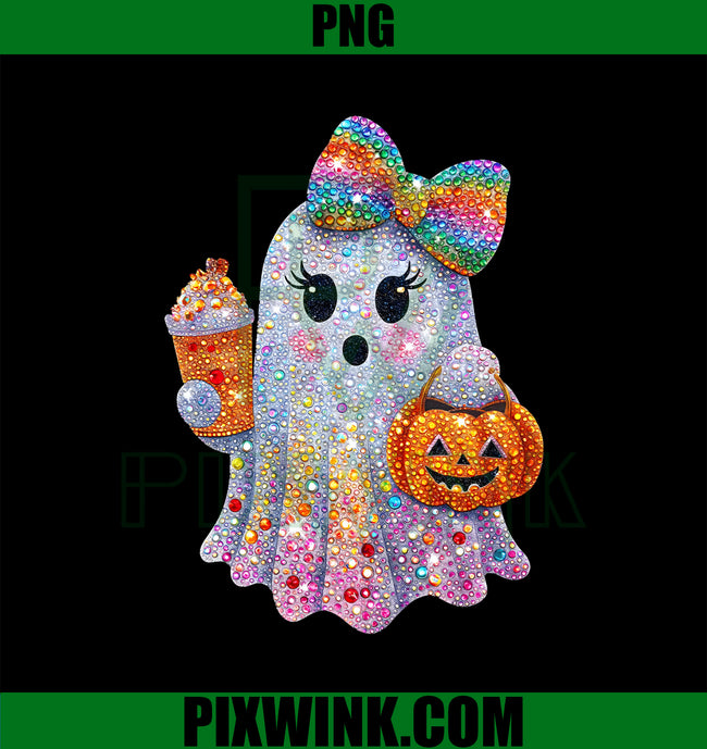 Rhinestone Ghost PNG, Cute Halloween Ghost & Pumpkin Digital Download