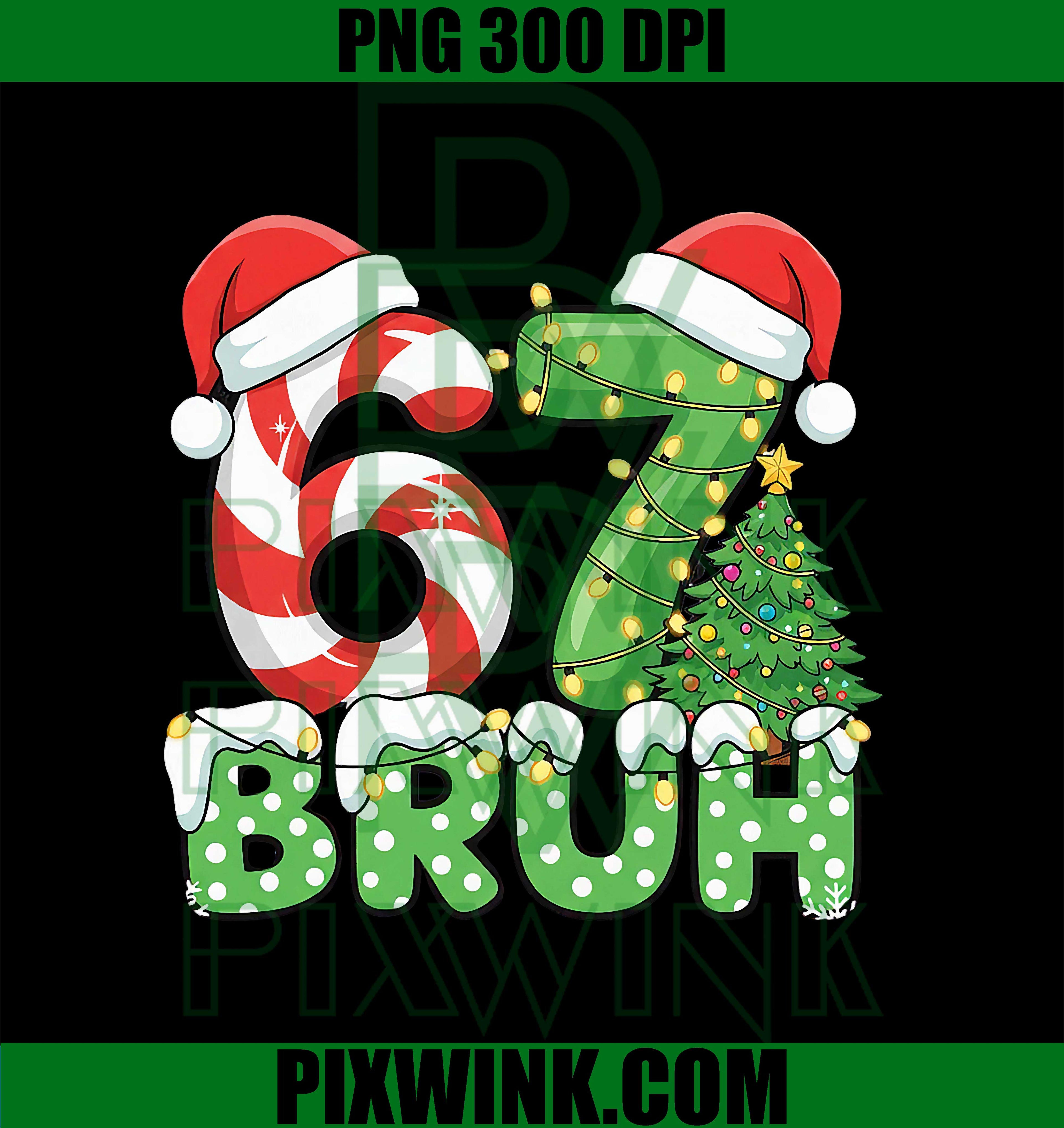 Six Seven 67 PNG, Funny Santa Bruh Christmas Meme PNG