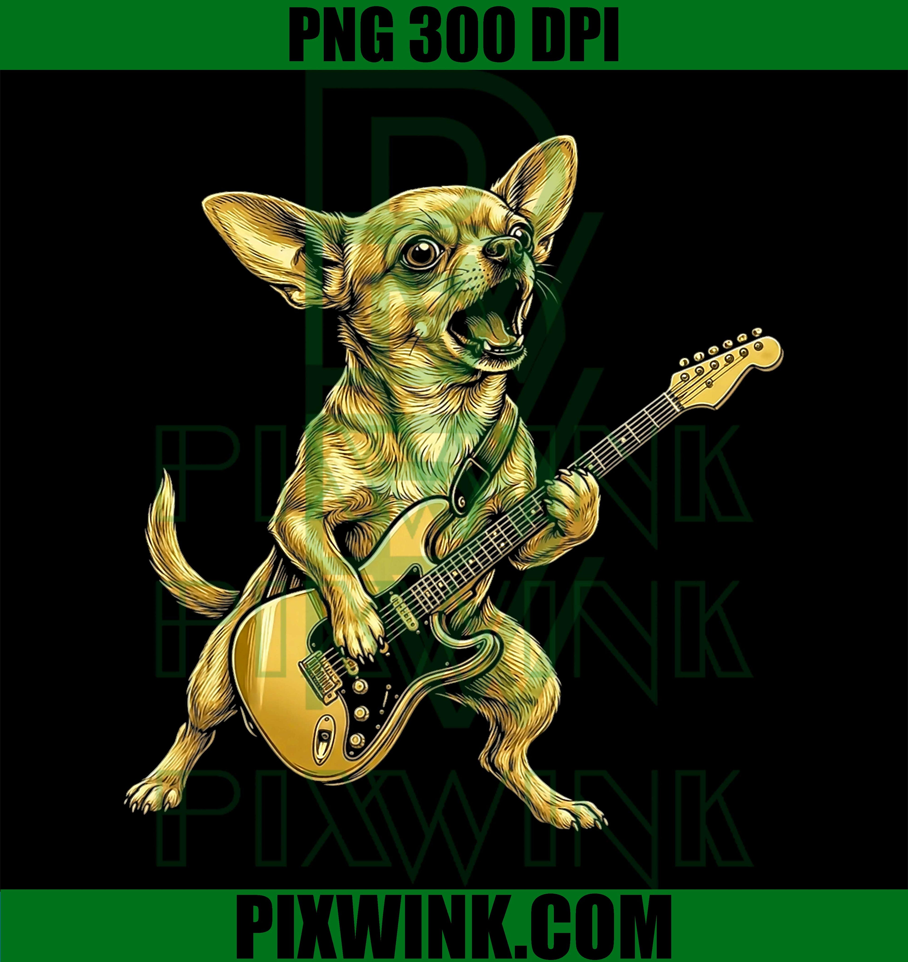 Funny Chihuahua Playing Electric Guitar PNG, Vintage Rock Dog Graphic PNG