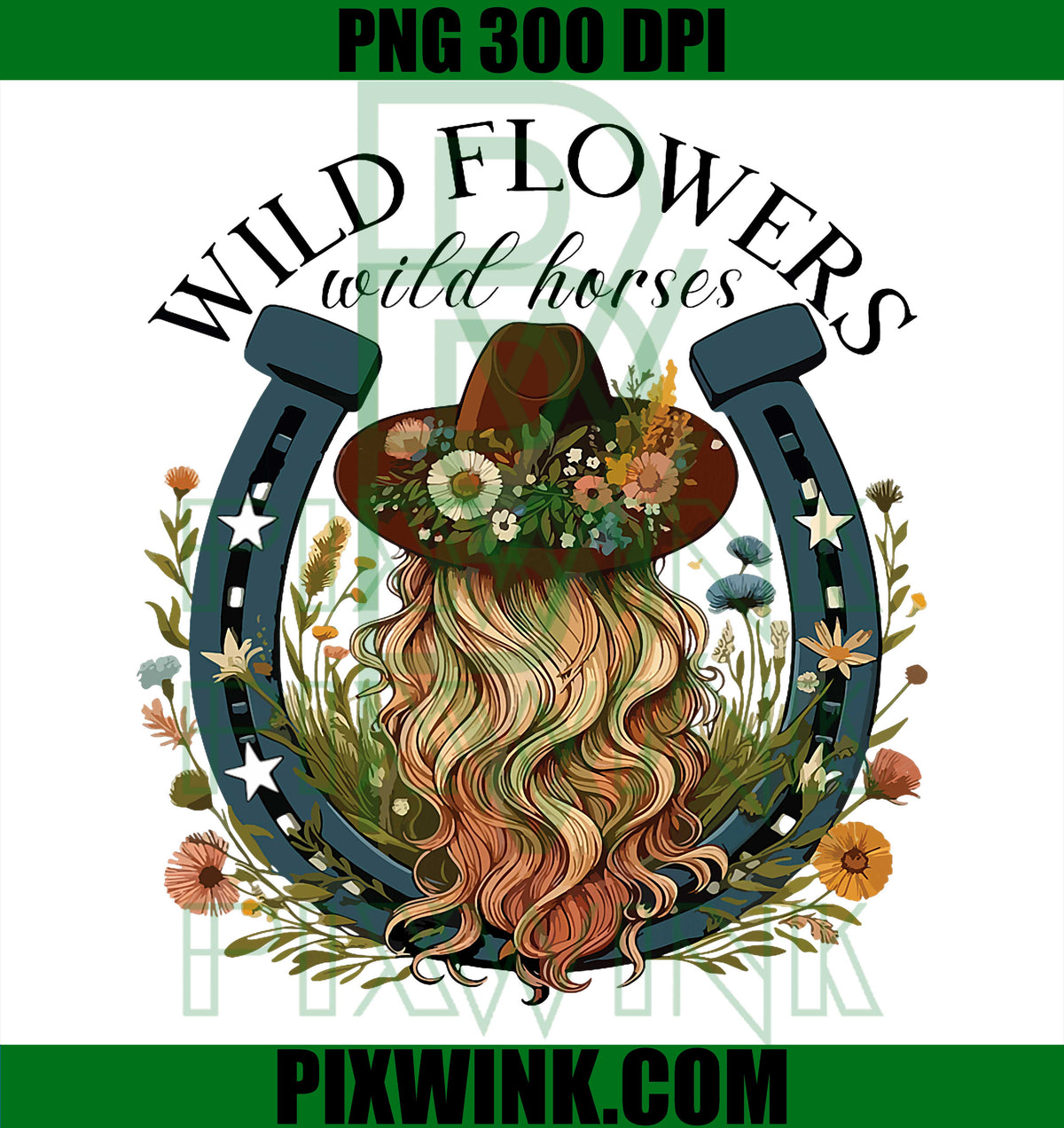 Wildflowers Wild Horses Western PNG, Boho Country Music PNG