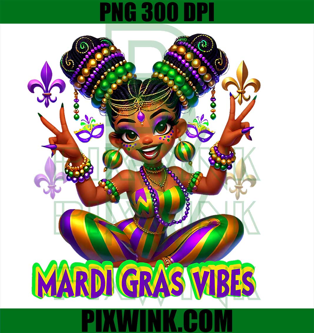 Mardi Gras Vibes Carnival New Orleans Beads Fleur De Lis PNG