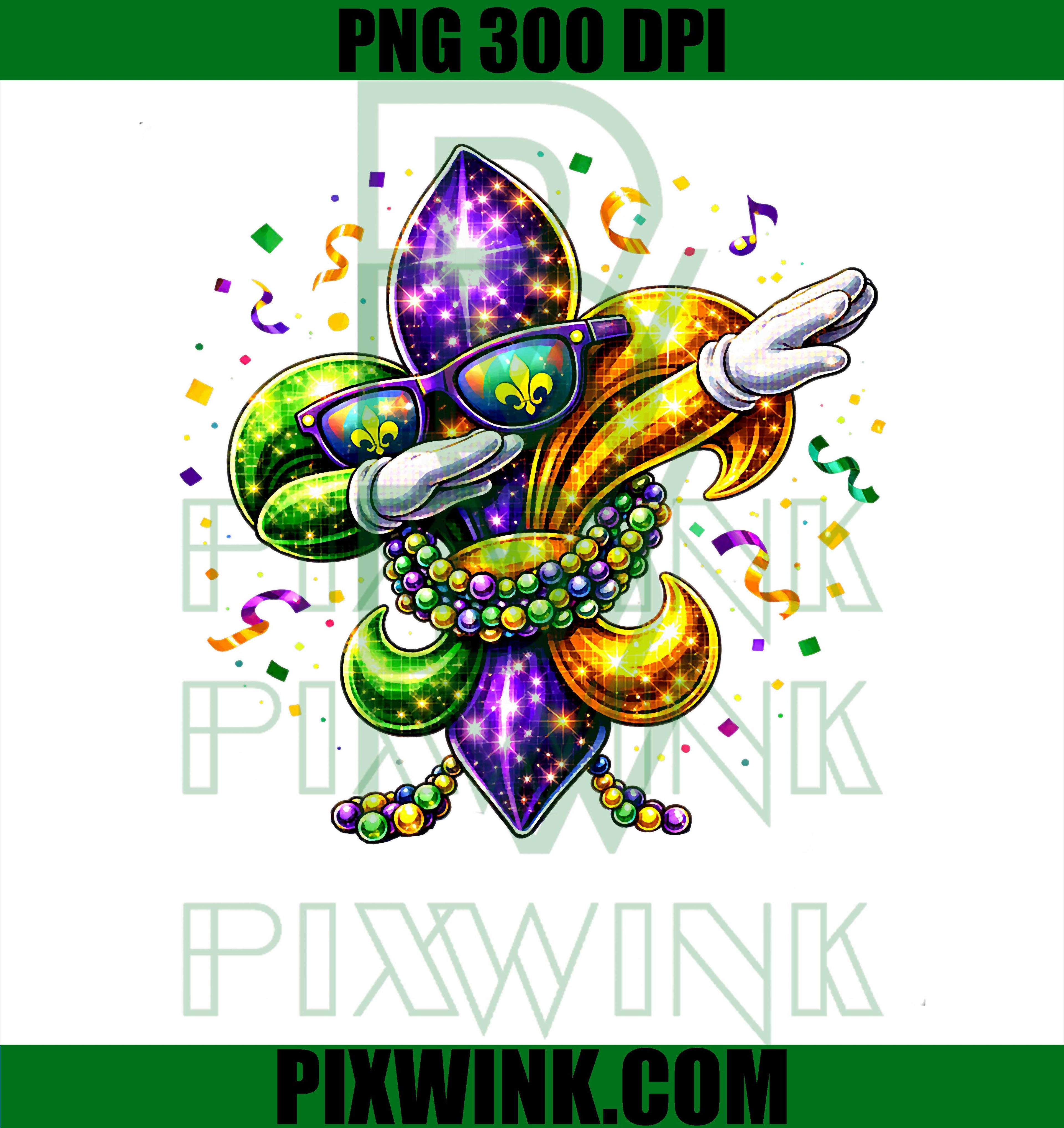 Funny Dabbing Mardi Gras PNG, Mardi Gras Fleur De Lis Dab PNG, Carnival Party Design