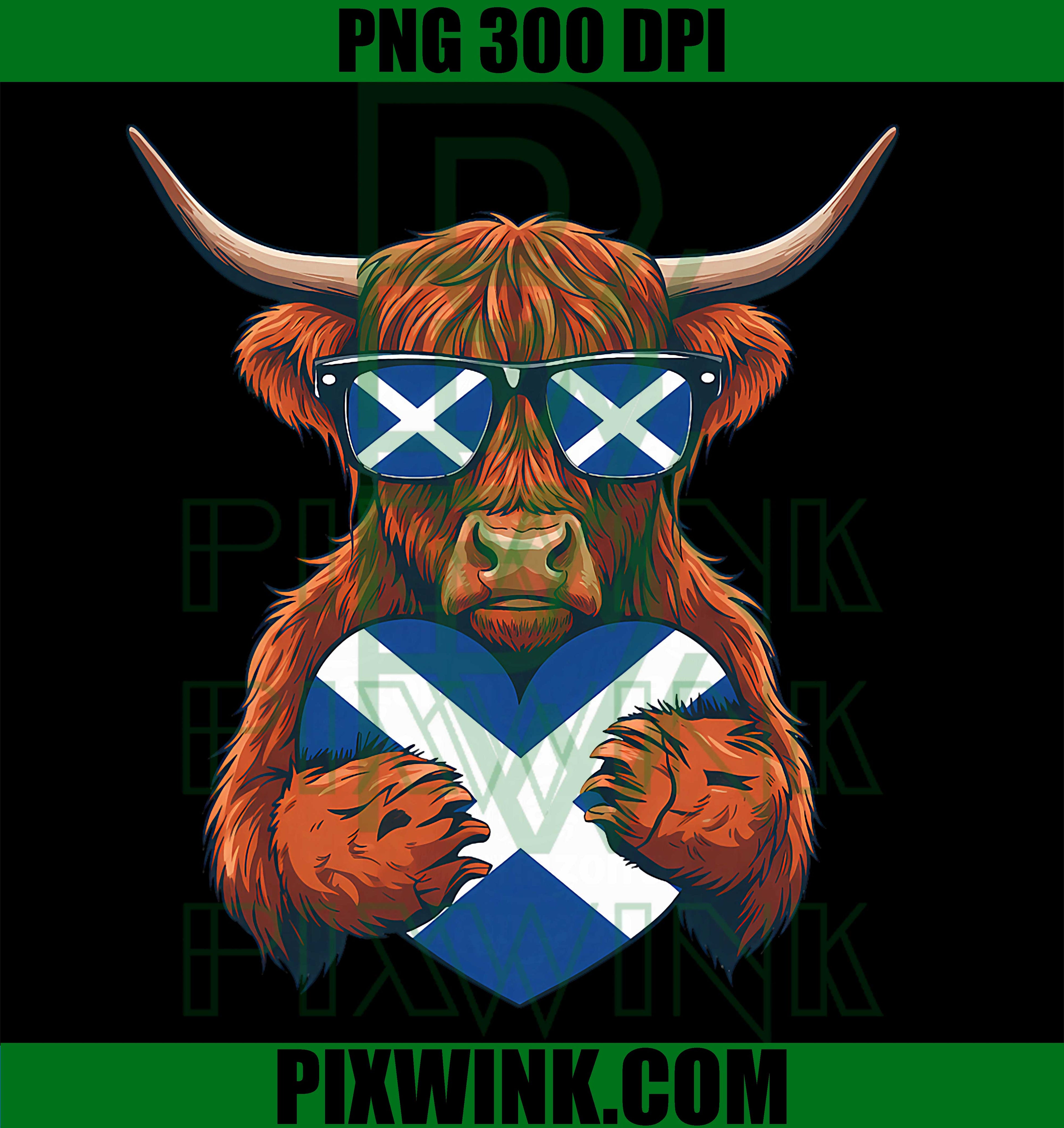 Scottish Highland Cow PNG, Scotland Flag Highlander Cow Graphic PNG