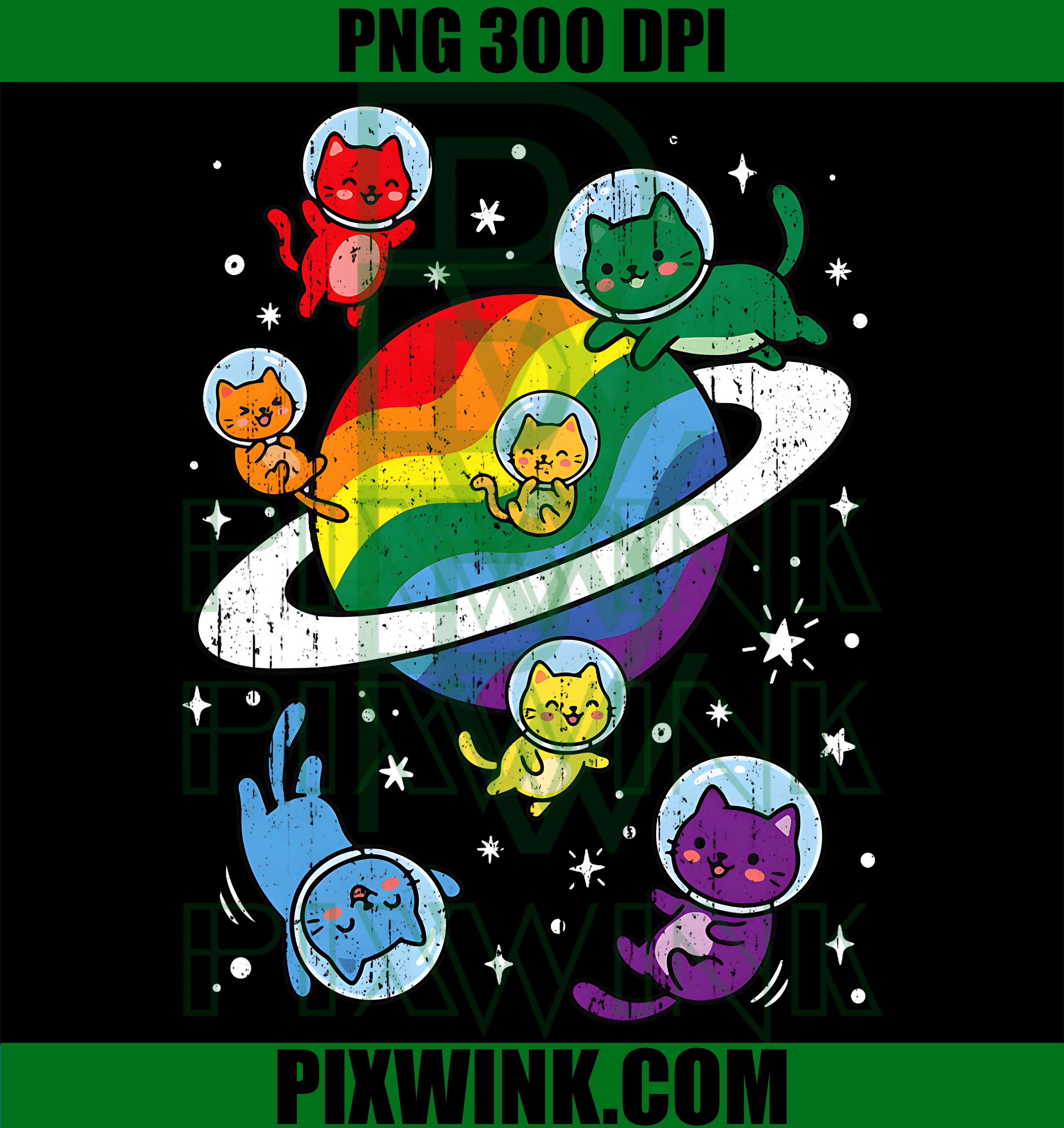 Gay Pride Space Cat Kitty Meow Rainbow PNG, LGBTQ Ally LGBT Graphic PNG