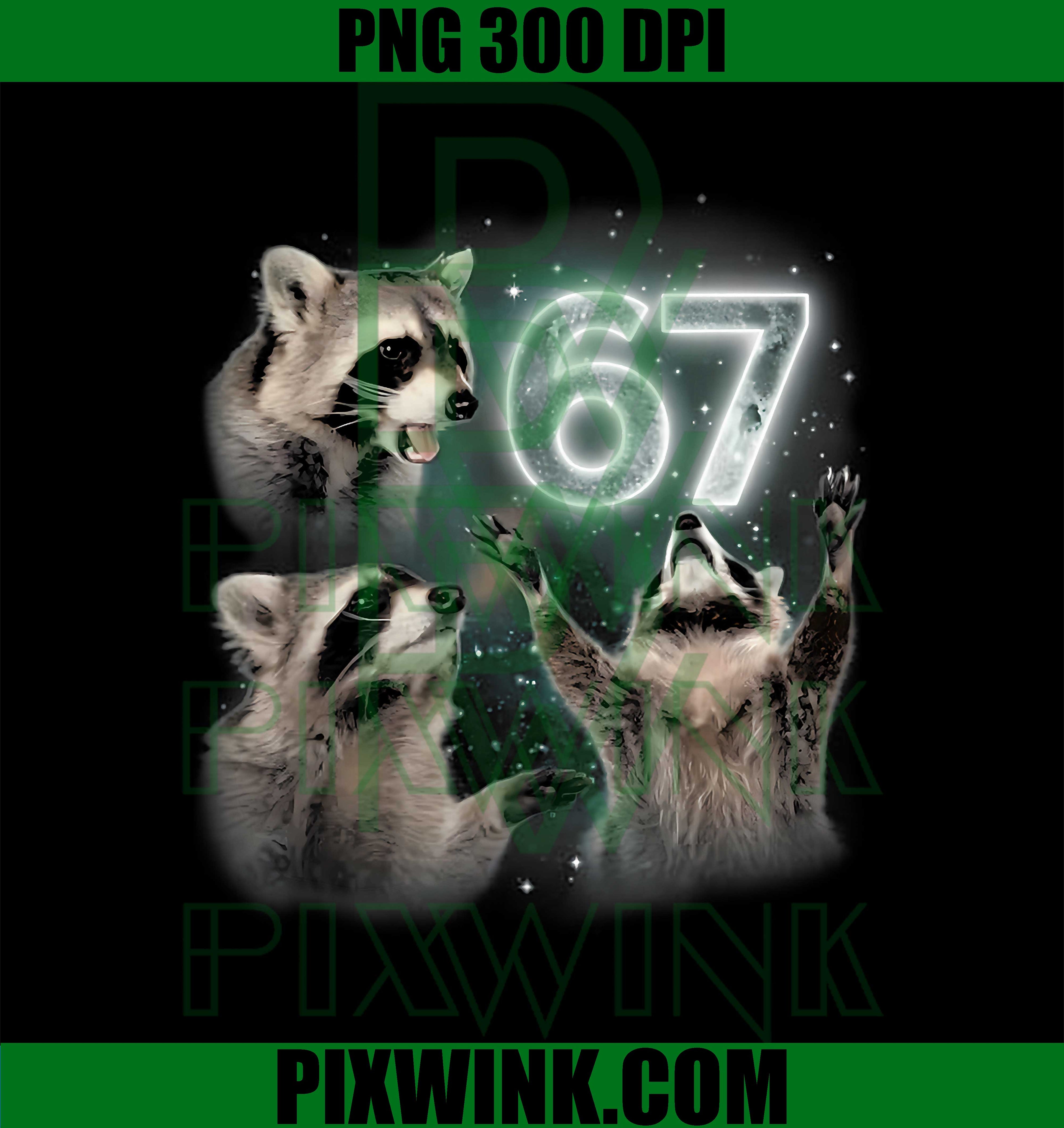 67 Meme Racoon Howling at The Moon, Six Seven Trash Pandas PNG