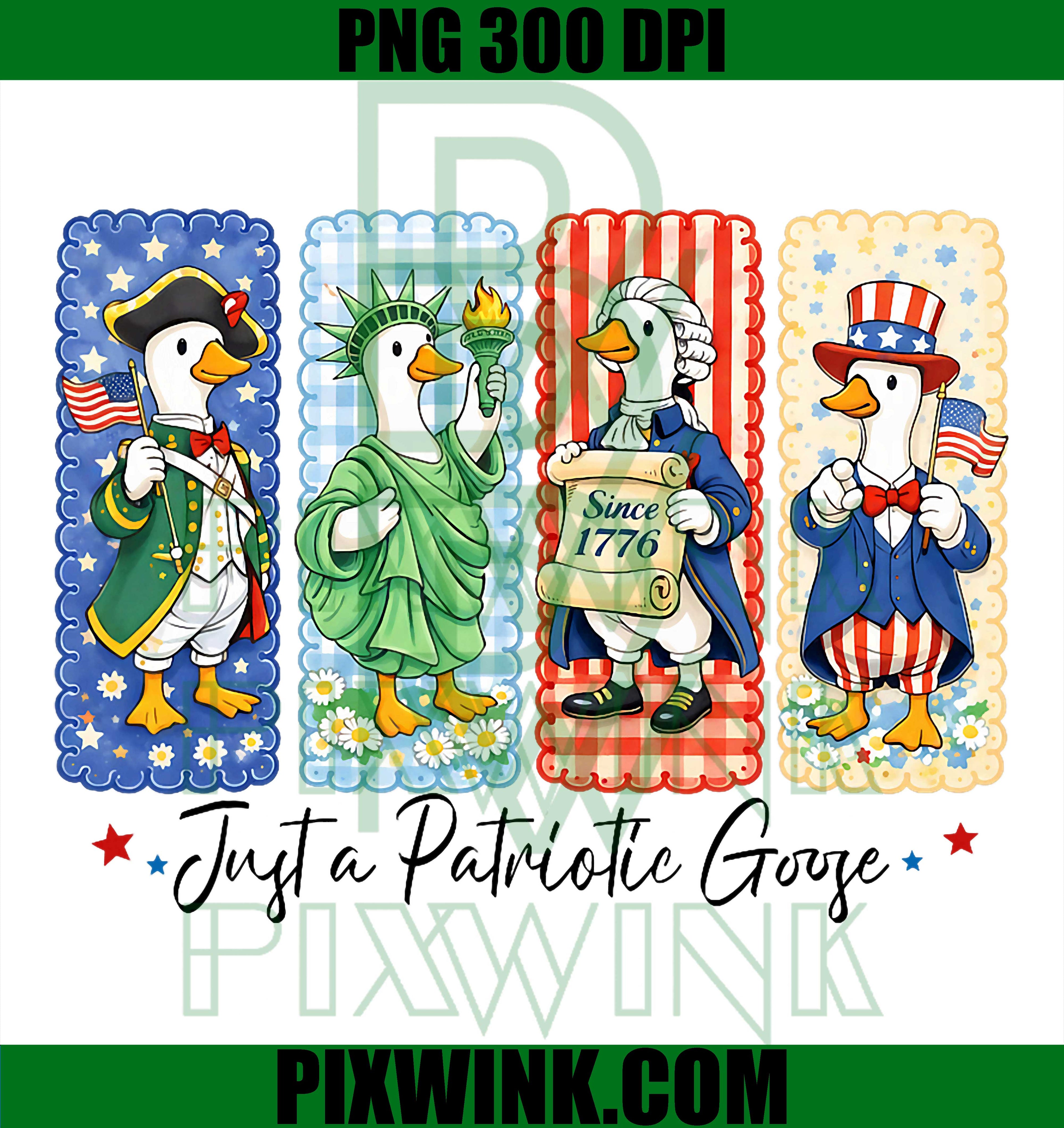 Patriotic Goose PNG, 1776–2026 USA Flag PNG 4th of July Funny Design