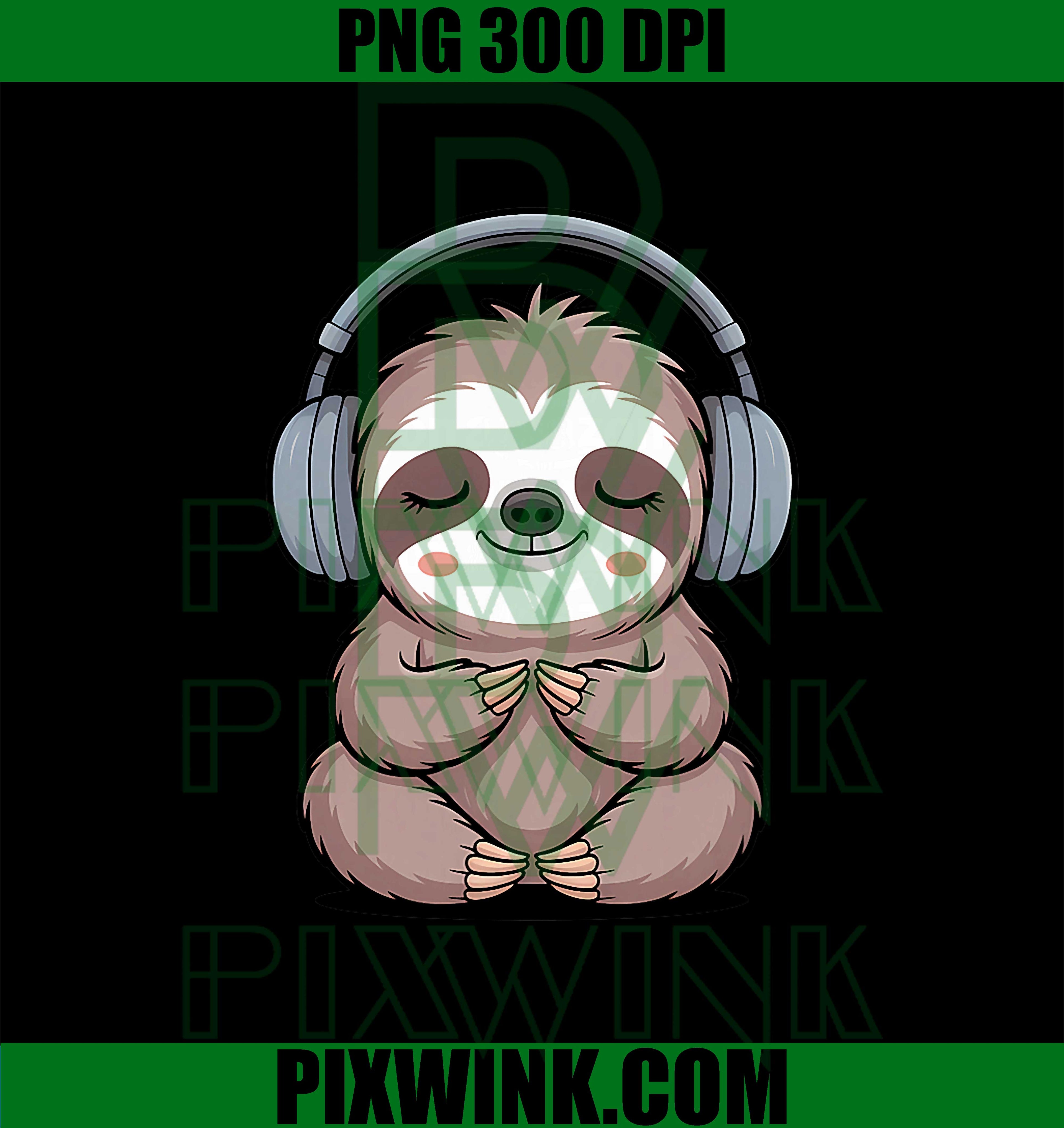 Cute Sloth Wearing Headphones PNG