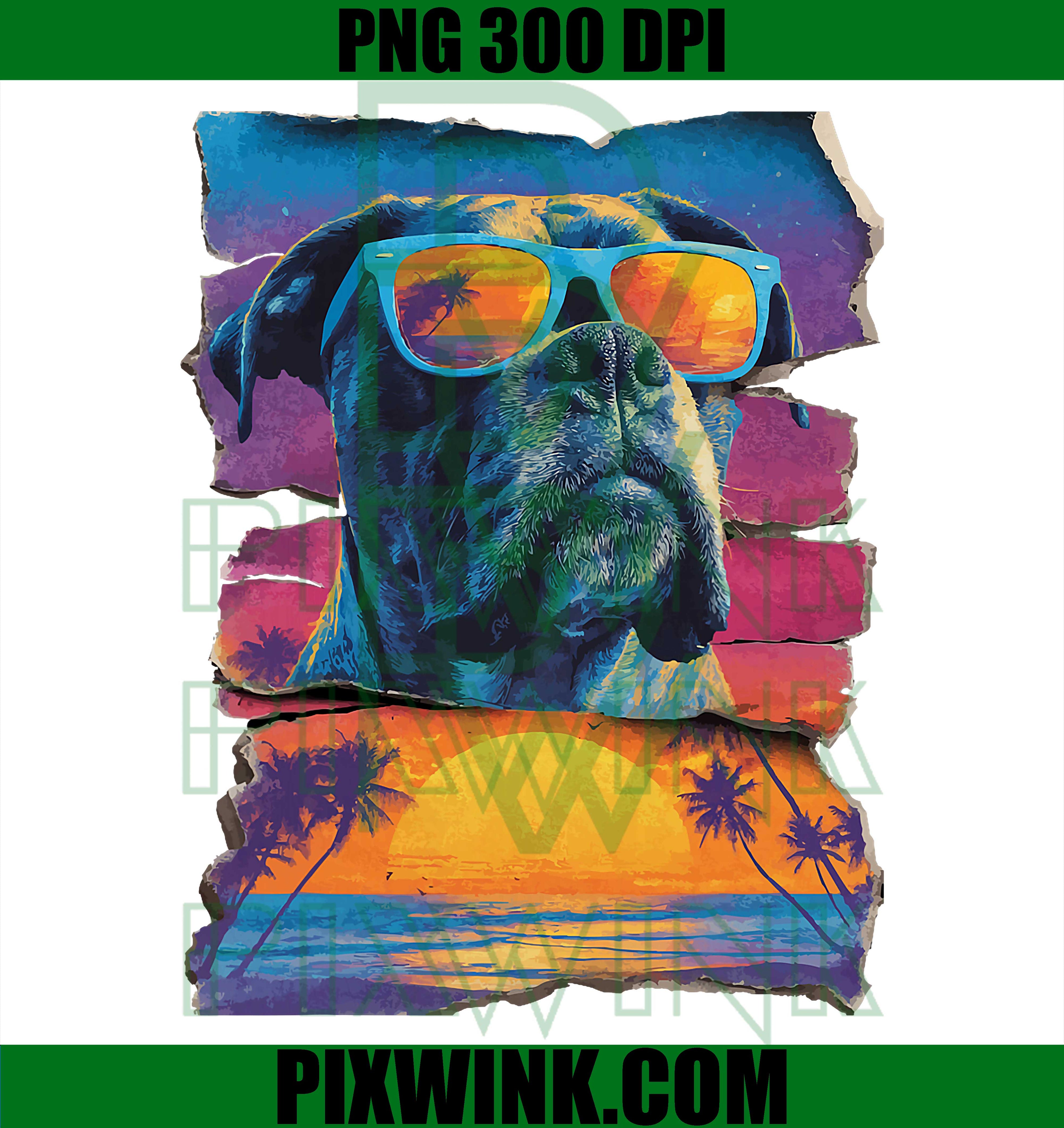 Cute Boxer Dog Sunglasses PNG, Sunset Beach Tropical Dog PNG