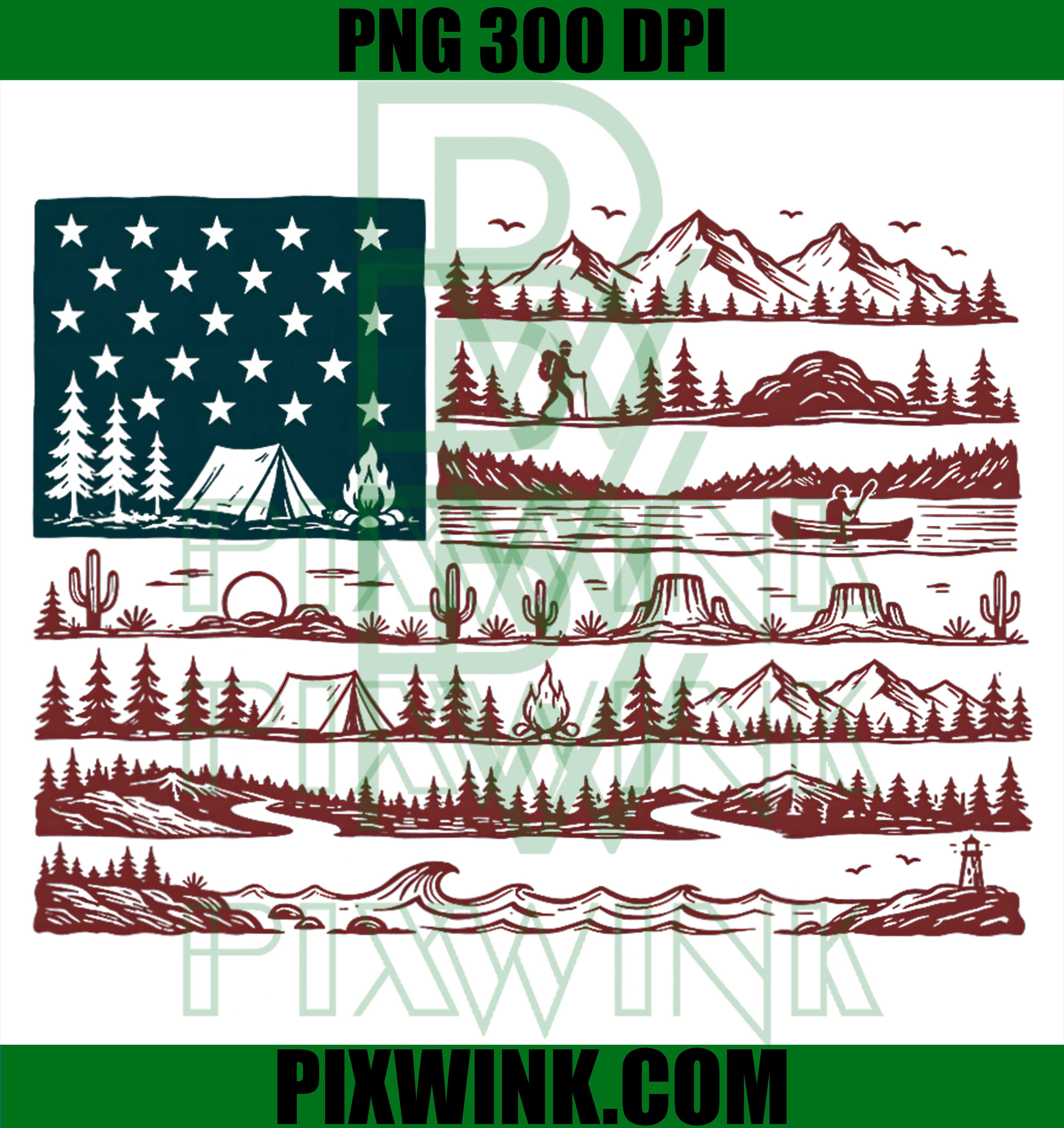 American USA Flag Retro PNG, National Park 4th of July PNG, Patriotic PNG