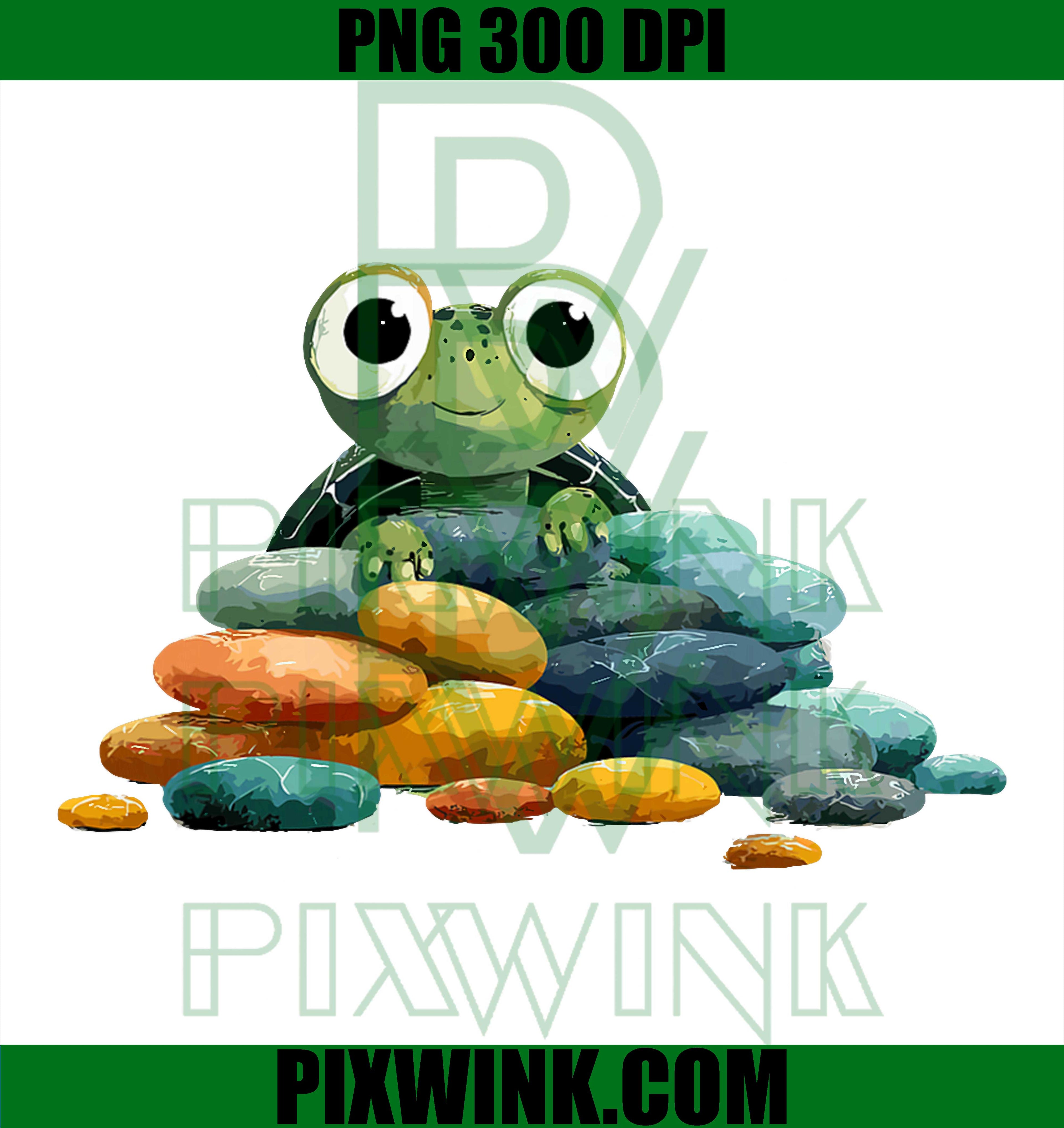 Cute Frog Colorful Rock Pile PNG, Kids Cartoon Frog Illustration PNG