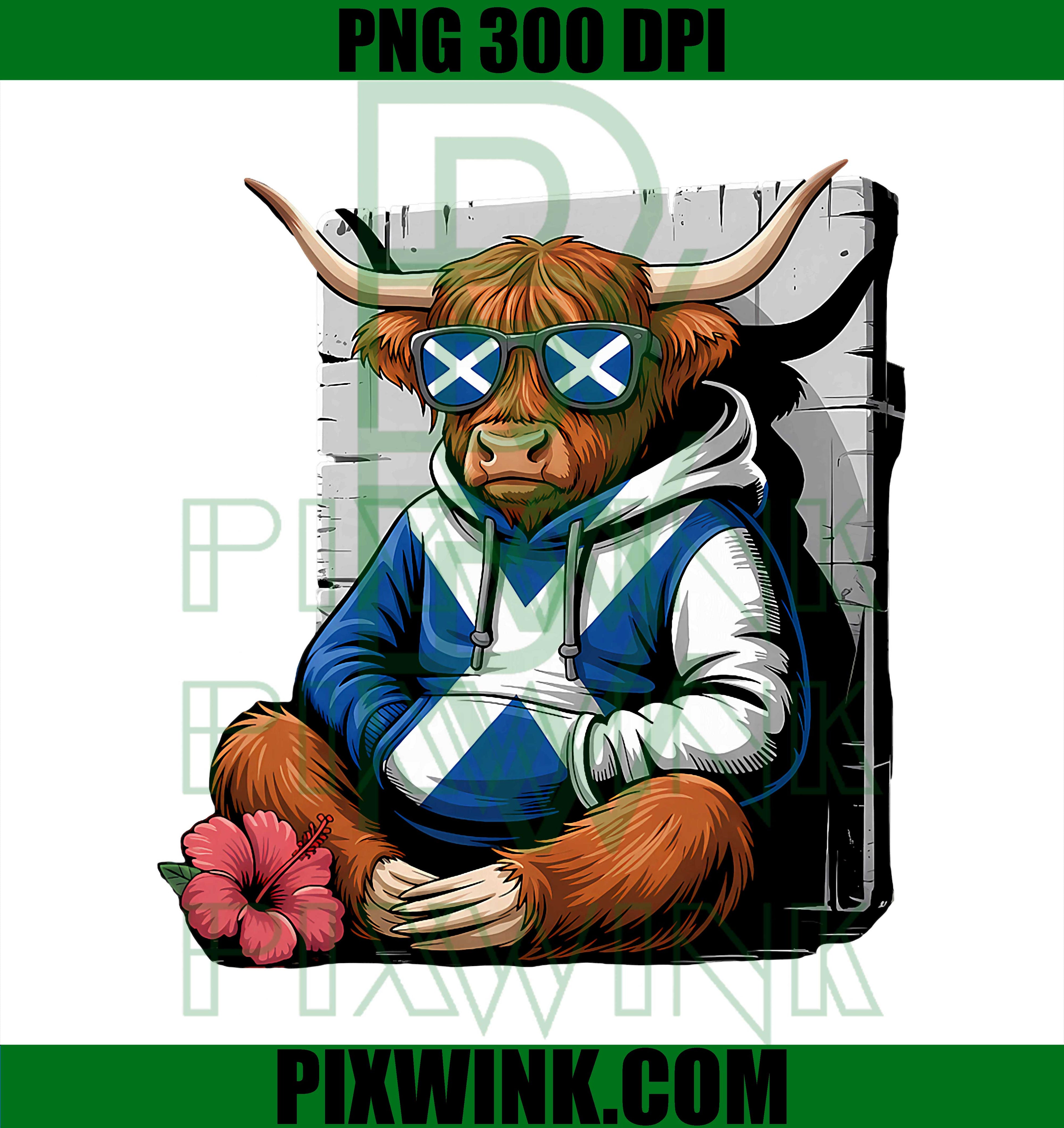 Scottish Highlander Cow PNG, Scotland Flag Highland Cow Graphic PNG