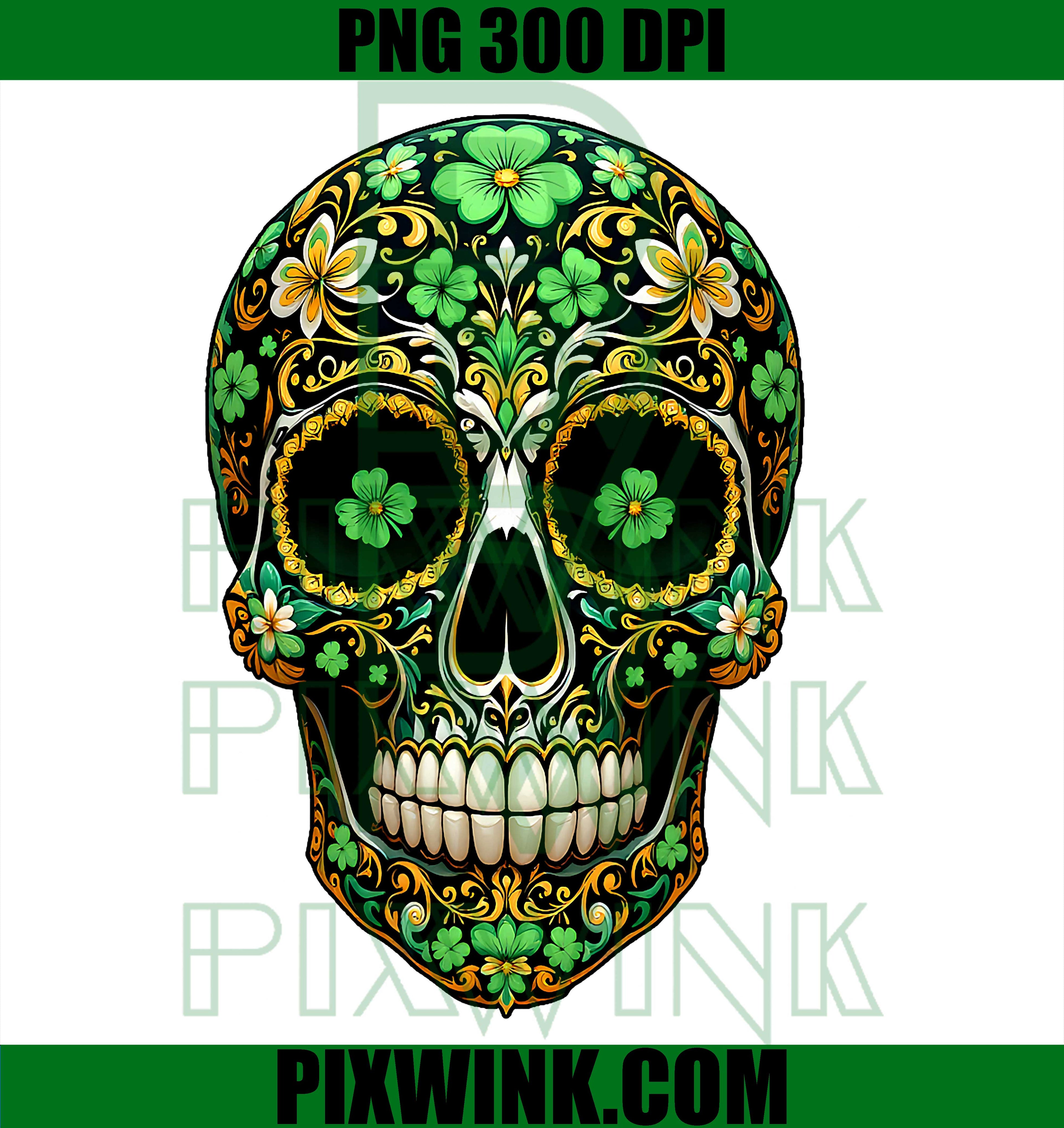 Sugar Skull Shamrock PNG, St Patrick’s Day Day of the Dead Graphic PNG