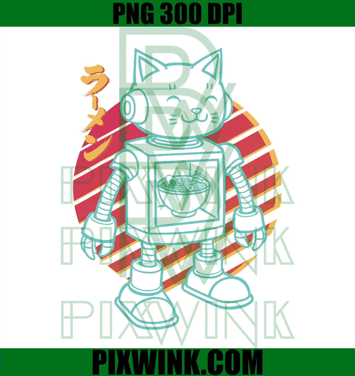 Robot Anime Ramen Cat PNG, Retro Japanese Noodles Kawaii Funny PNG