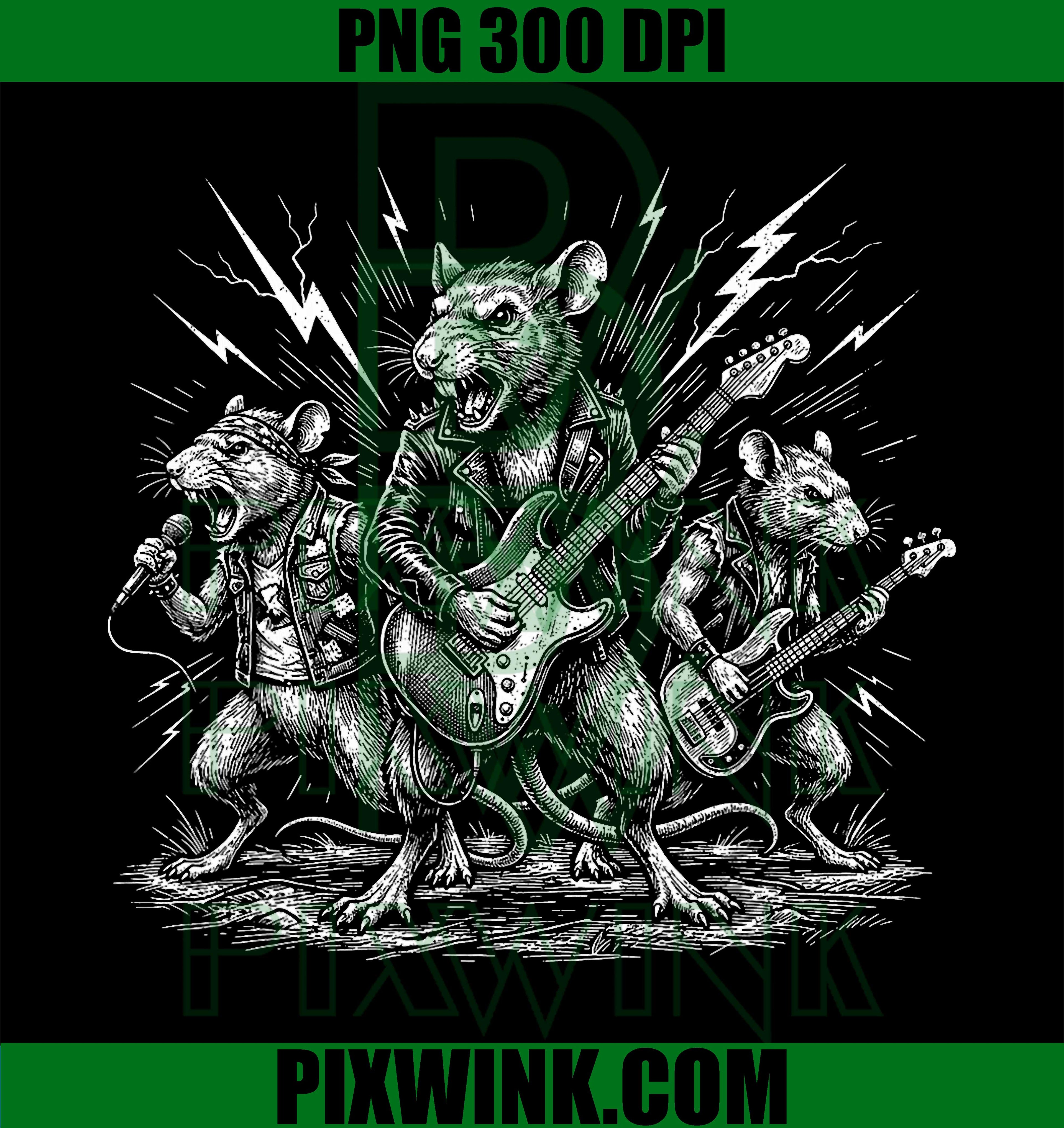 Rock And Roll Rats PNG, Vintage Guitar Music Concert Design PNG