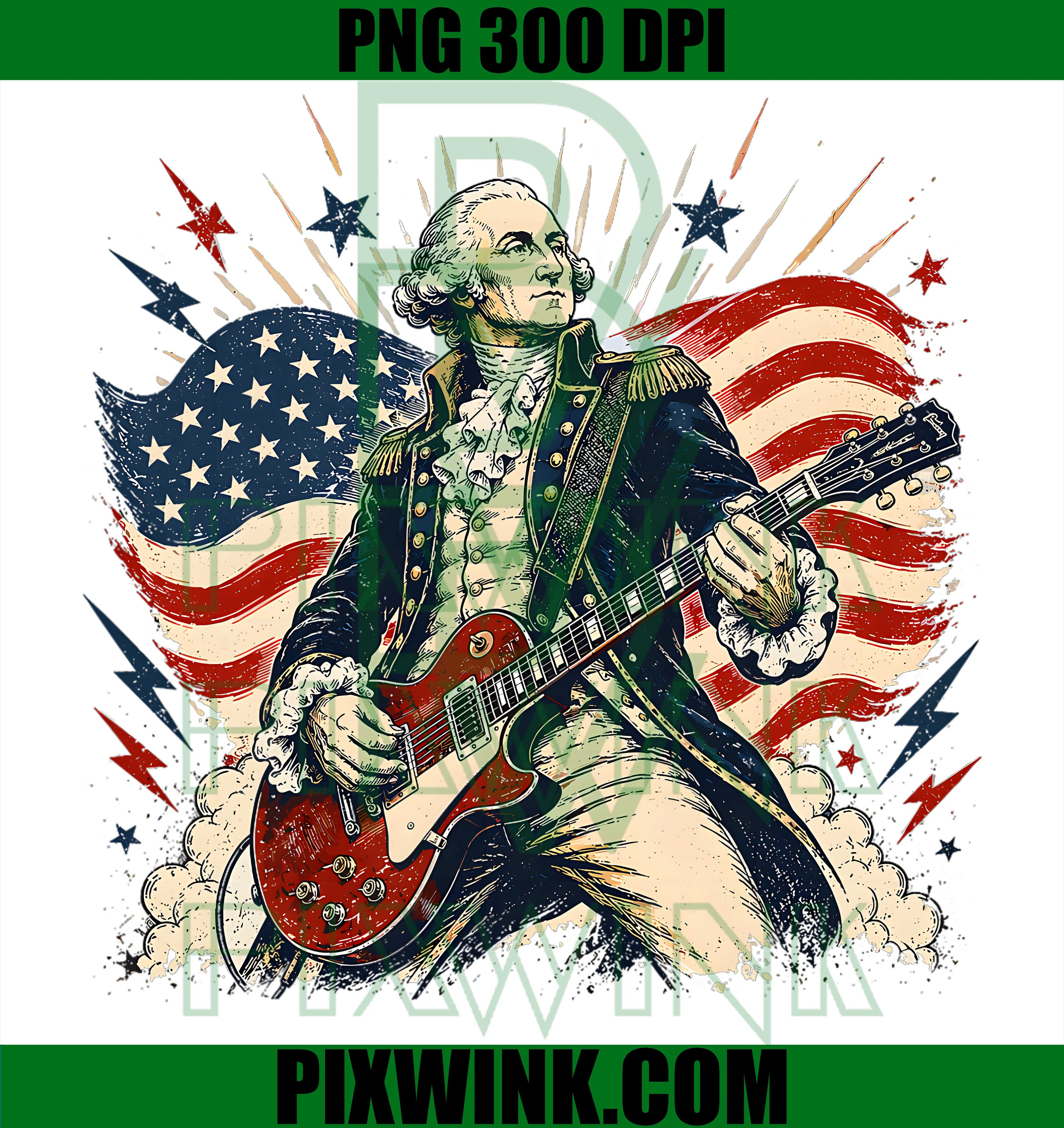 George Washington Playing Guitar PNG, 4th Of July 250th Anniversary PNG