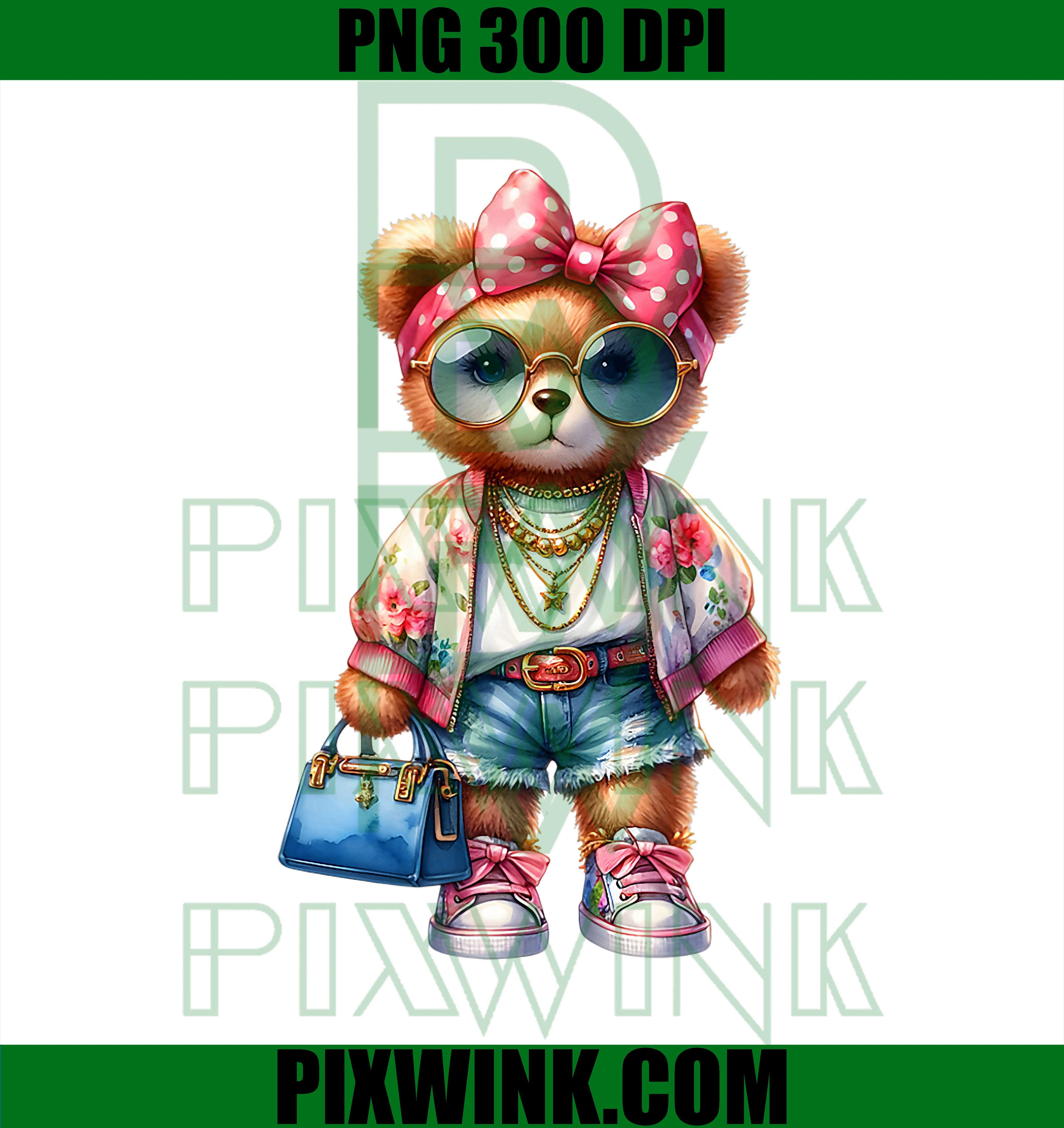 Fashion Bear Style Cute Chic Outfit Graphic PNG