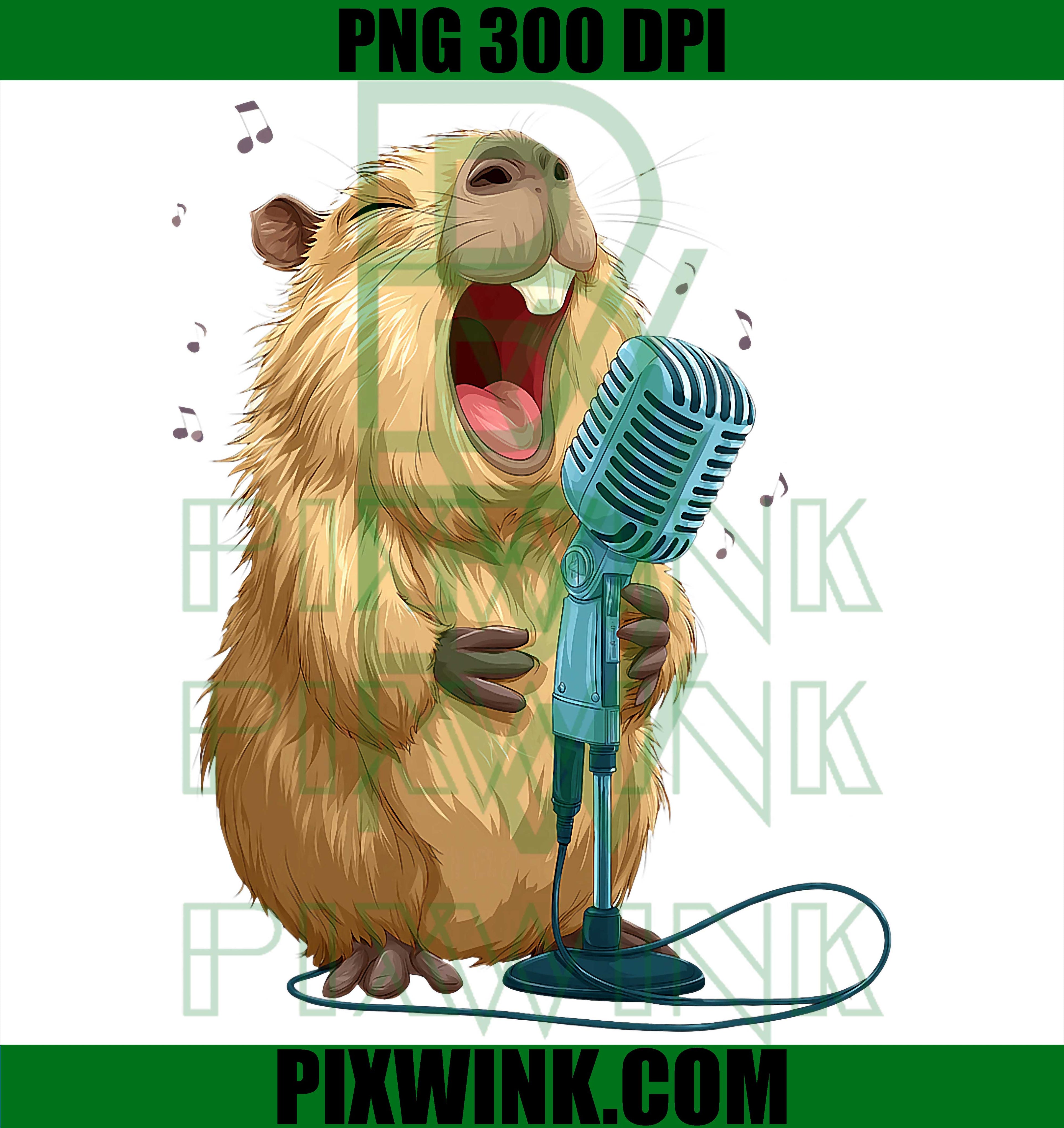 Cute Karaoke Capybara PNG, Funny Singer Capybara with Mic PNG