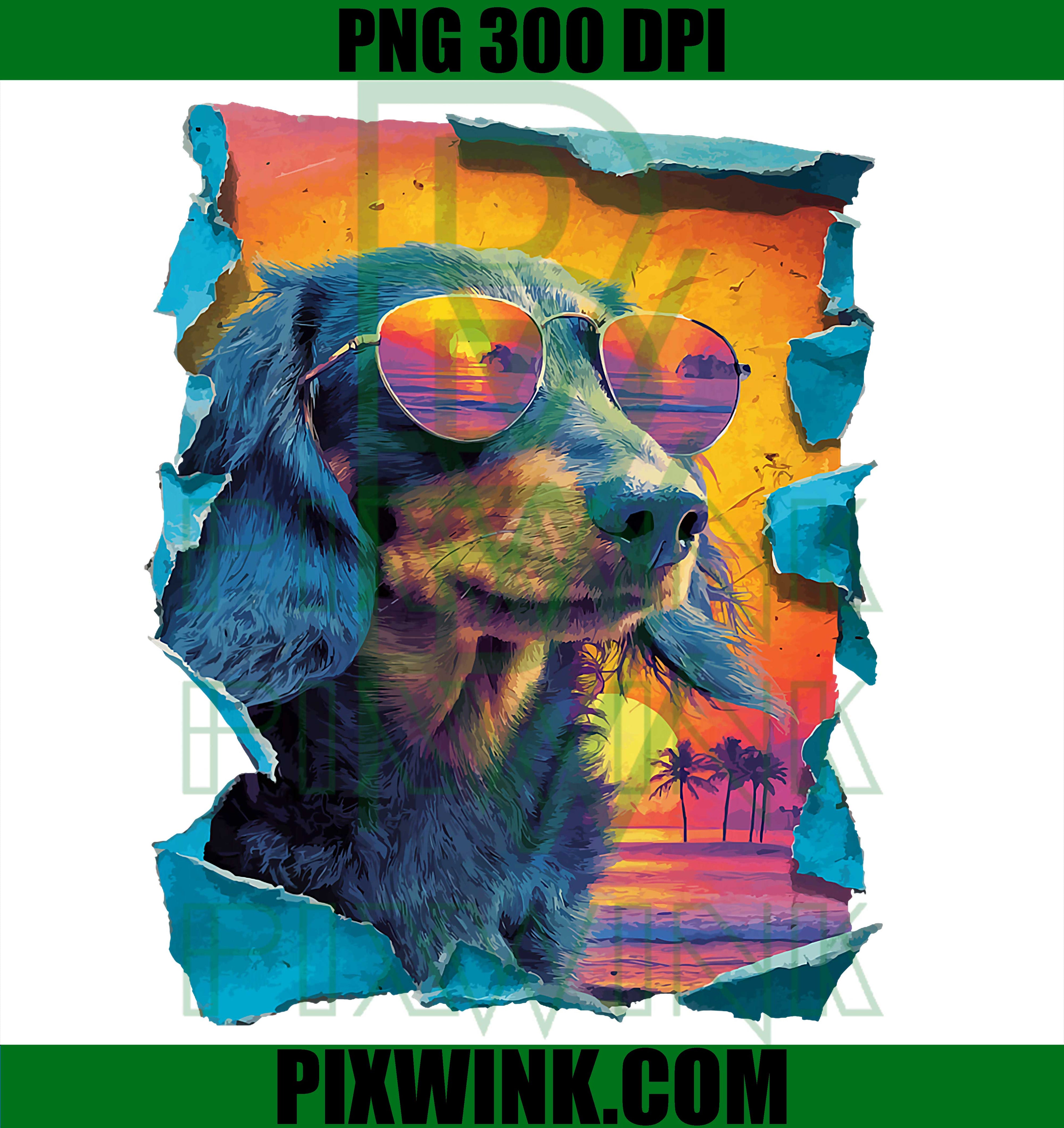Dachshund Sunglasses PNG, Sunset Beach Tropical Dog PNG