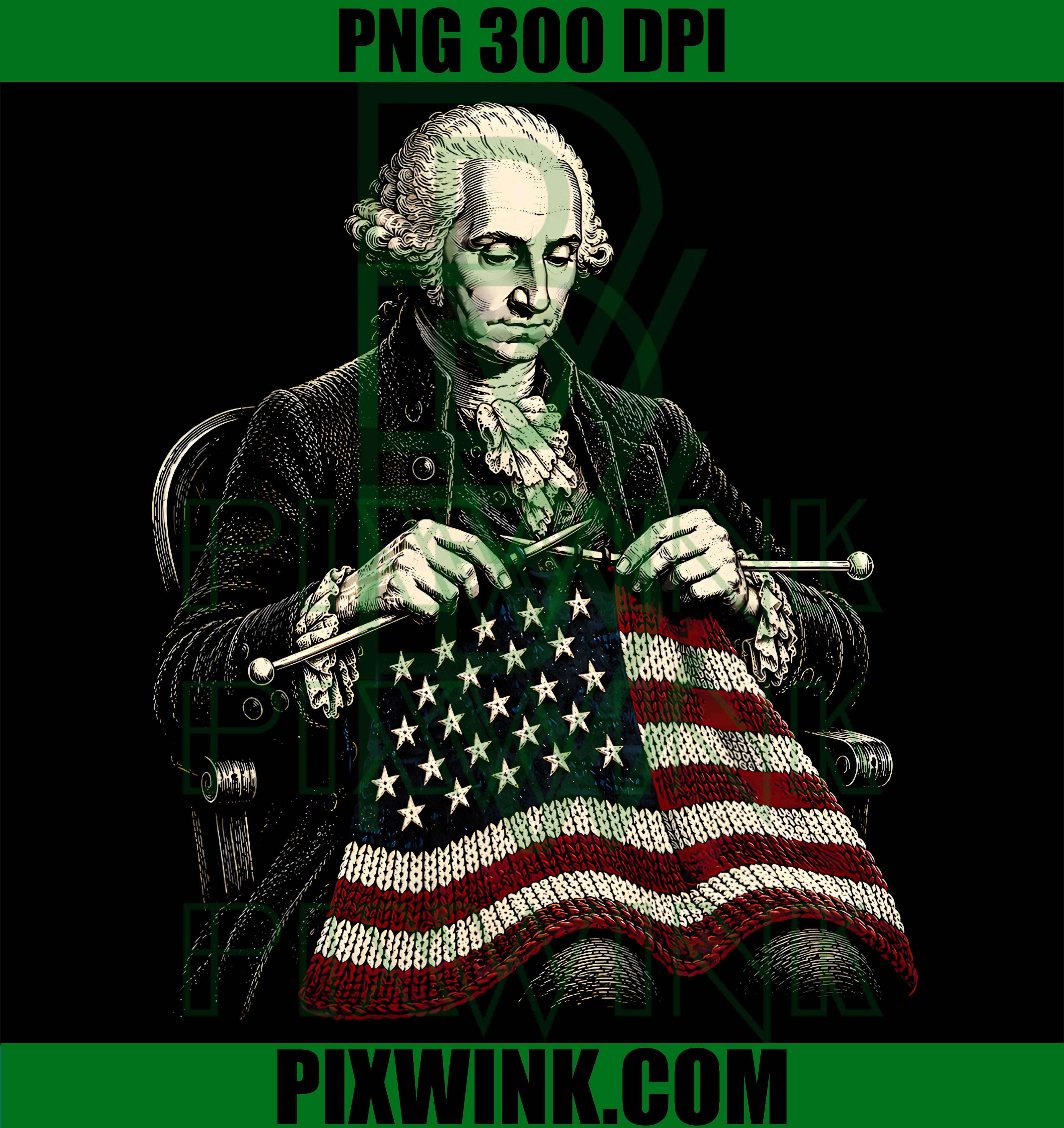 George Washington Knitting America PNG, USA Flag 4th of July PNG