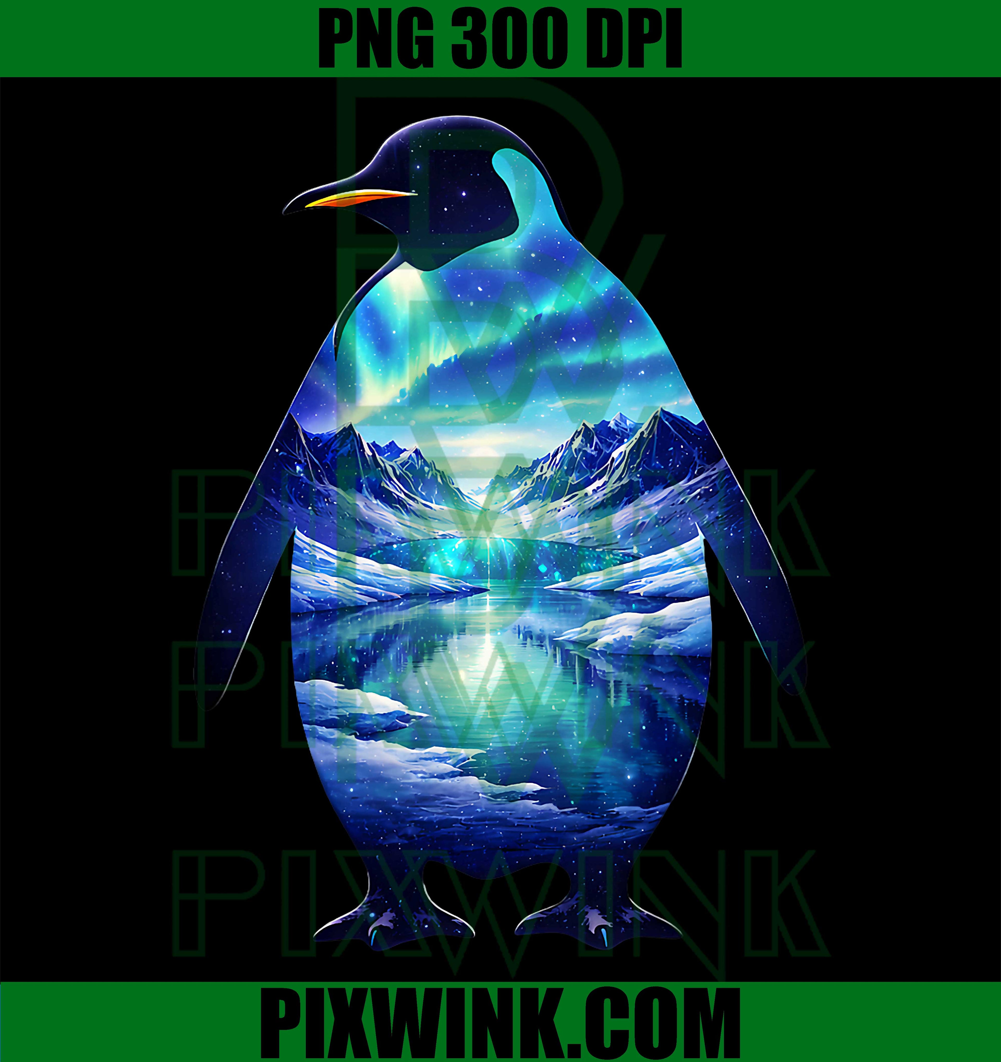 Penguin Northern Lights PNG, Aurora Viewing Penguin Lover PNG