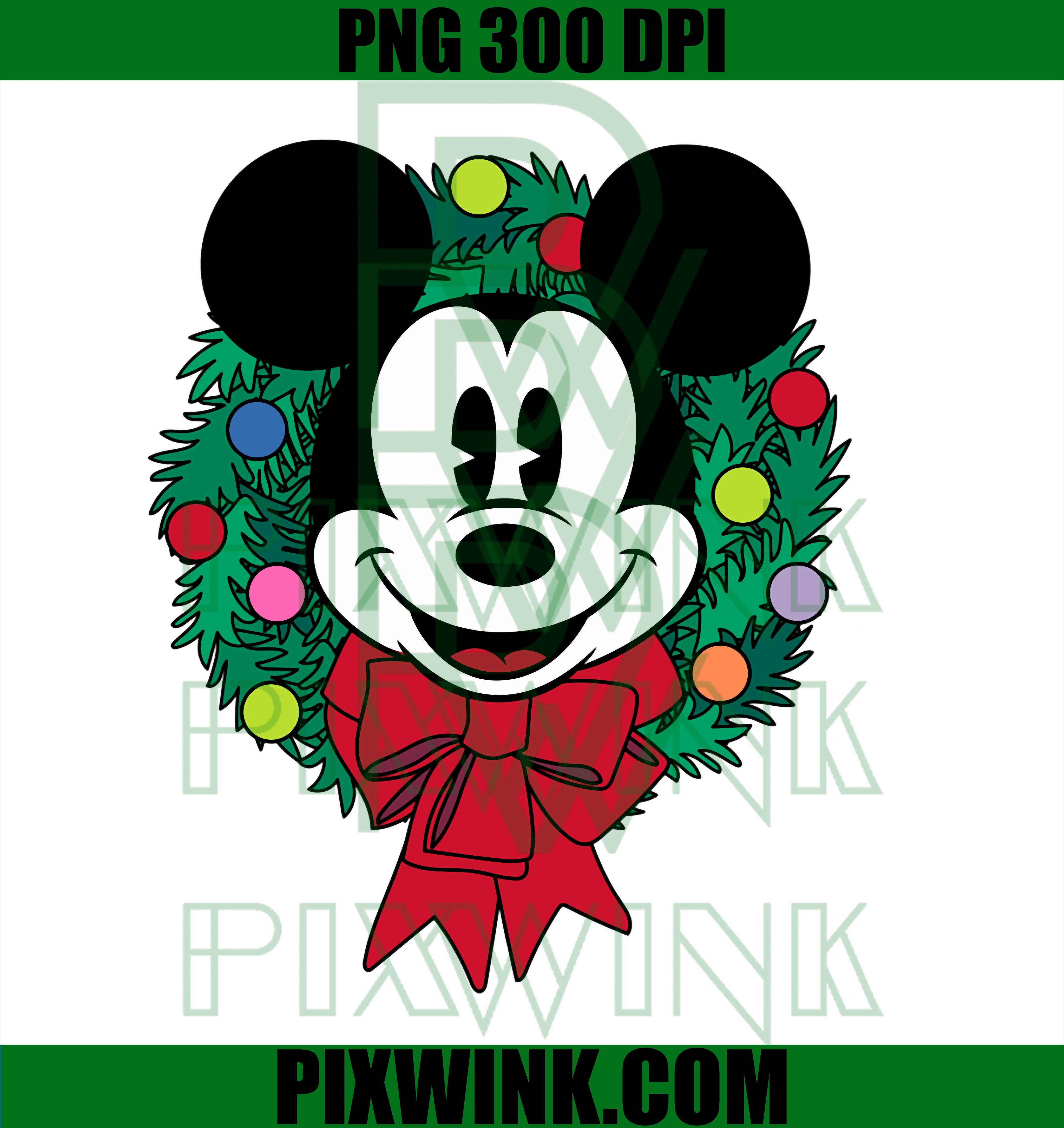 Mickey Mouse Festive Holiday Christmas Wreath PNG