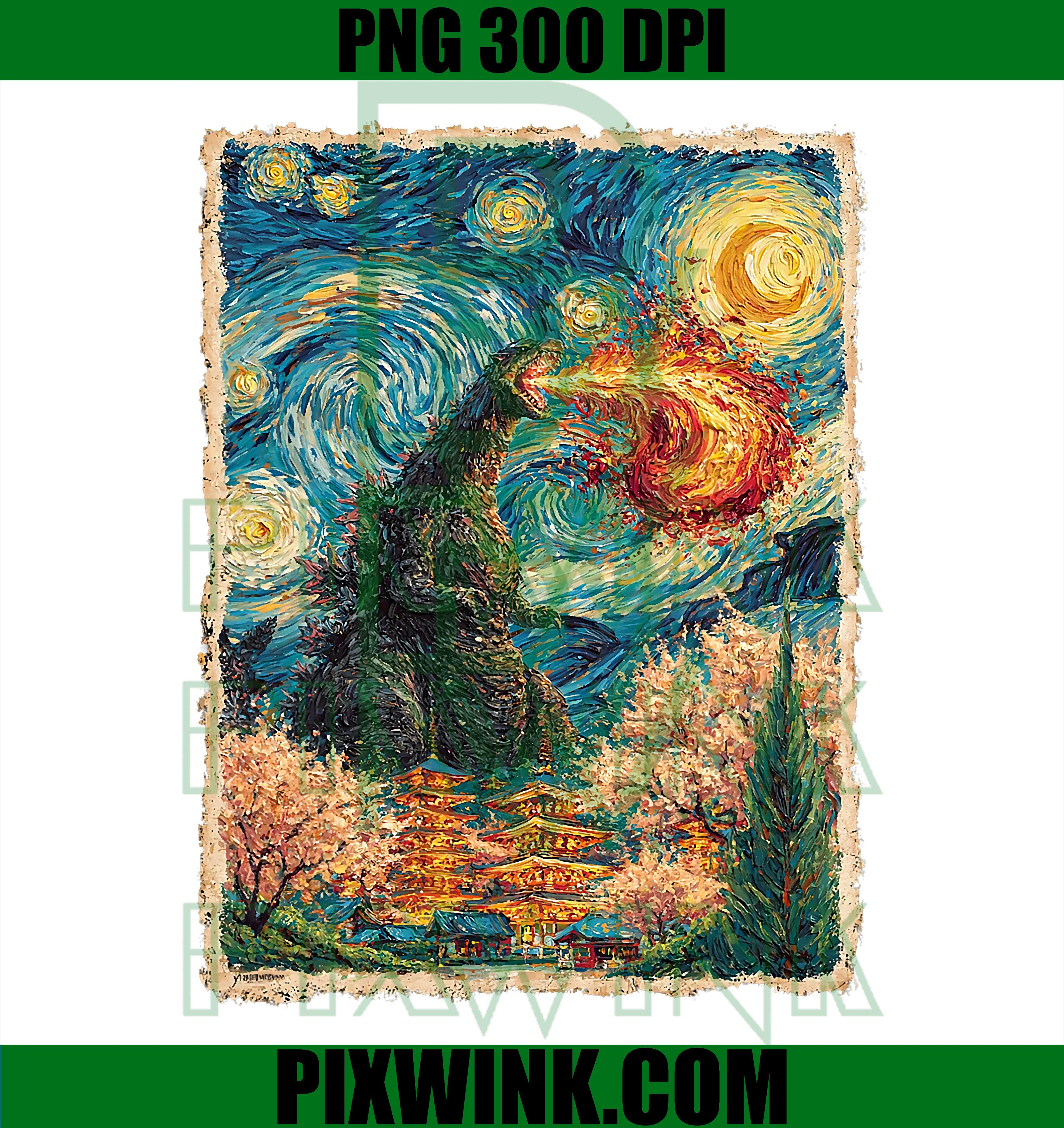 Kaiju Monster PNG, Van Gogh Starry Night PNG Japanese Vintage Art Design