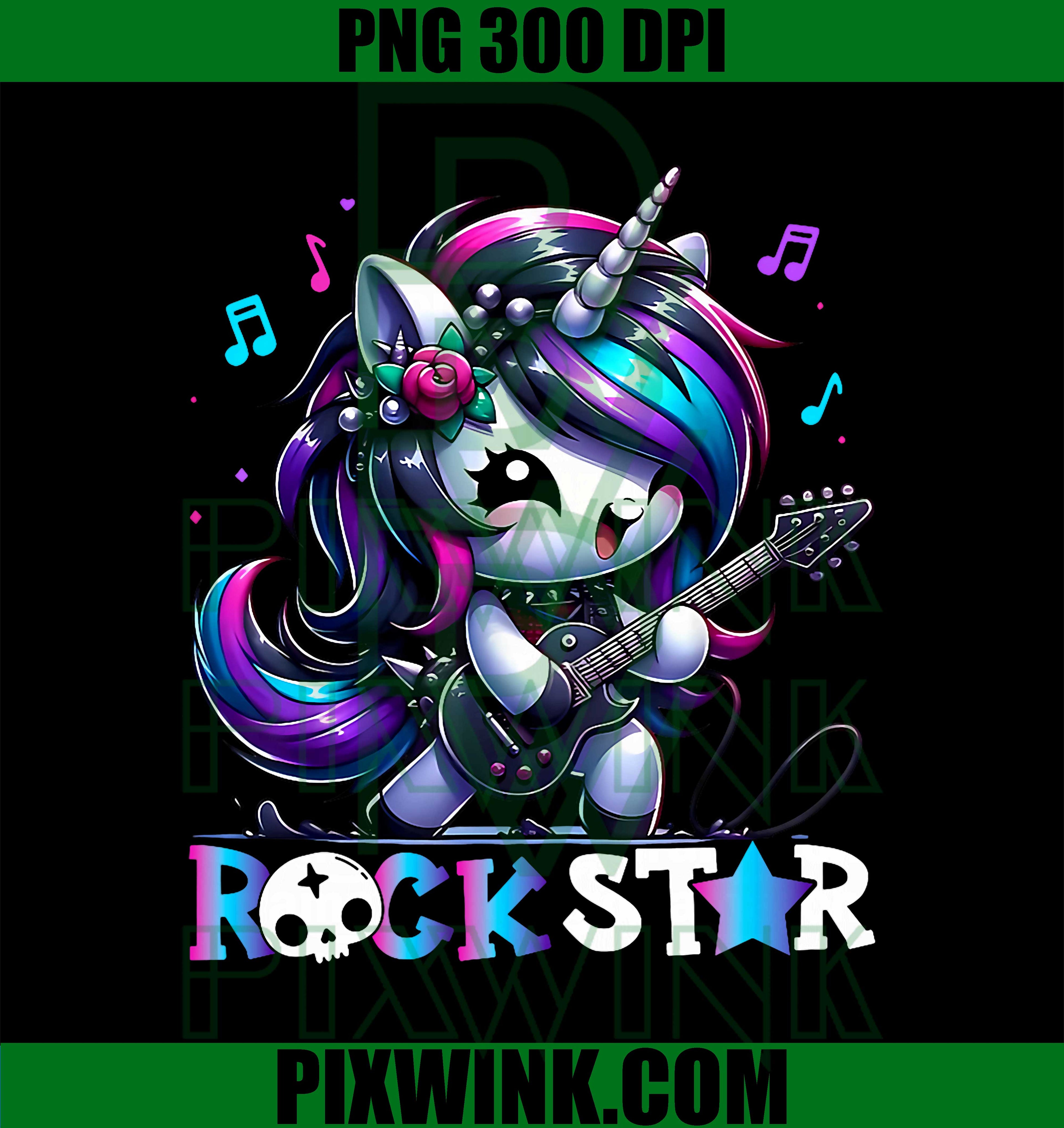 Cute Unicorn Rock Star Goth Emo Guitar Rockin' Music Singer PNG, Rocker Unicorn PNG