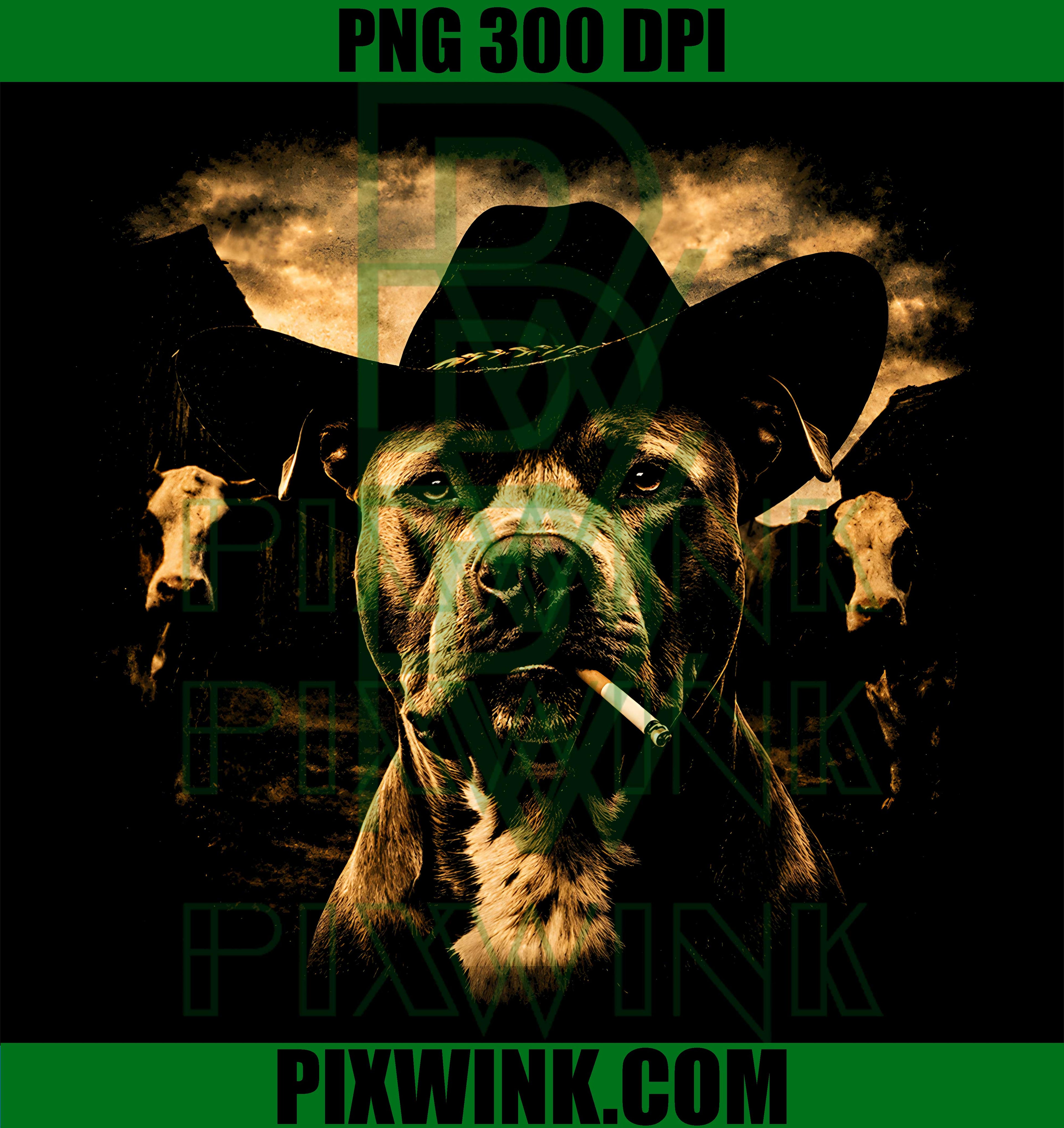 Pit Bull Cowboy Dog Western Graphic PNG, Smoking Dog Meme Humor PNG