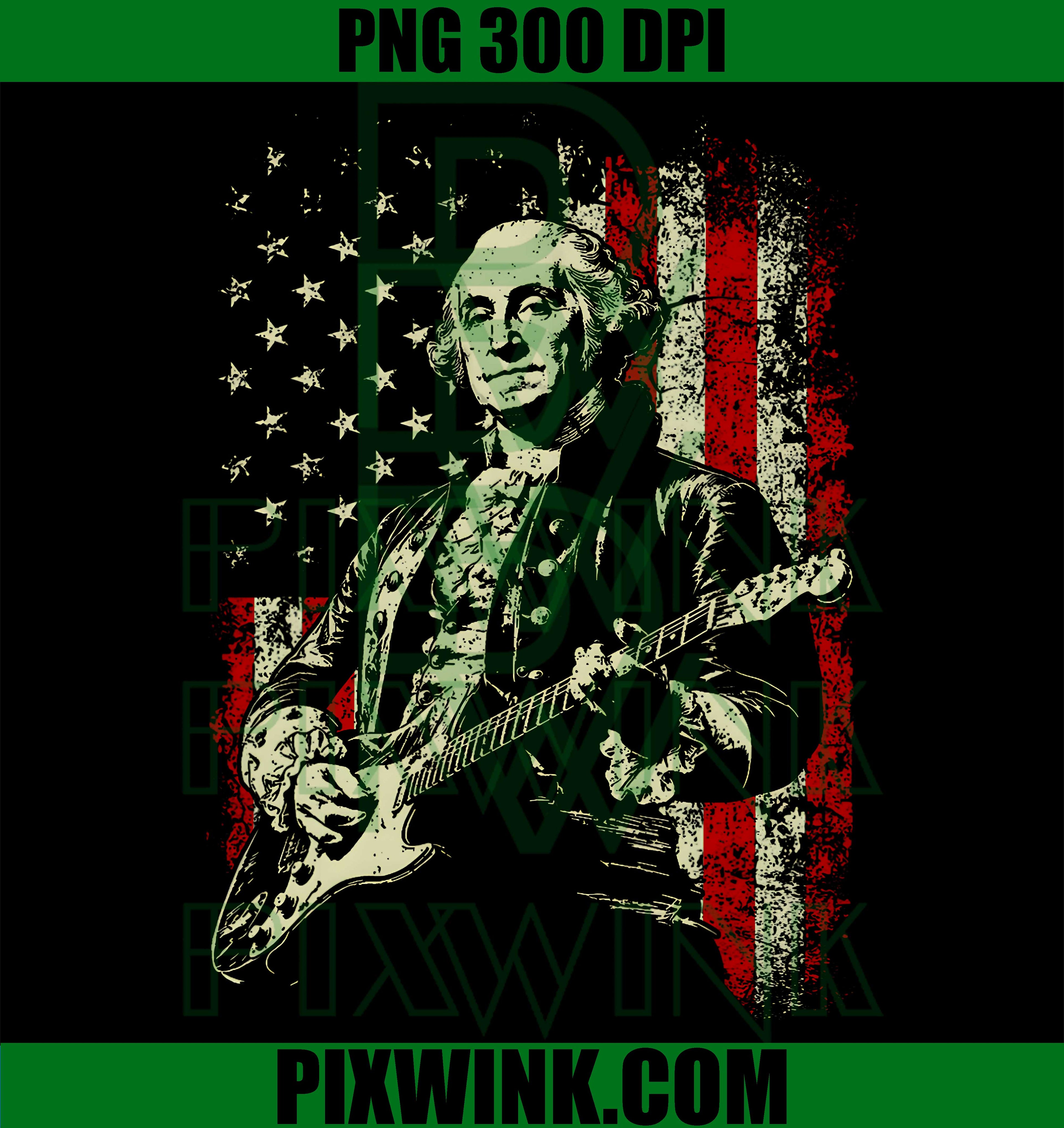 George Washington Guitar Rock Roll PNG, American Flag Patriotic PNG
