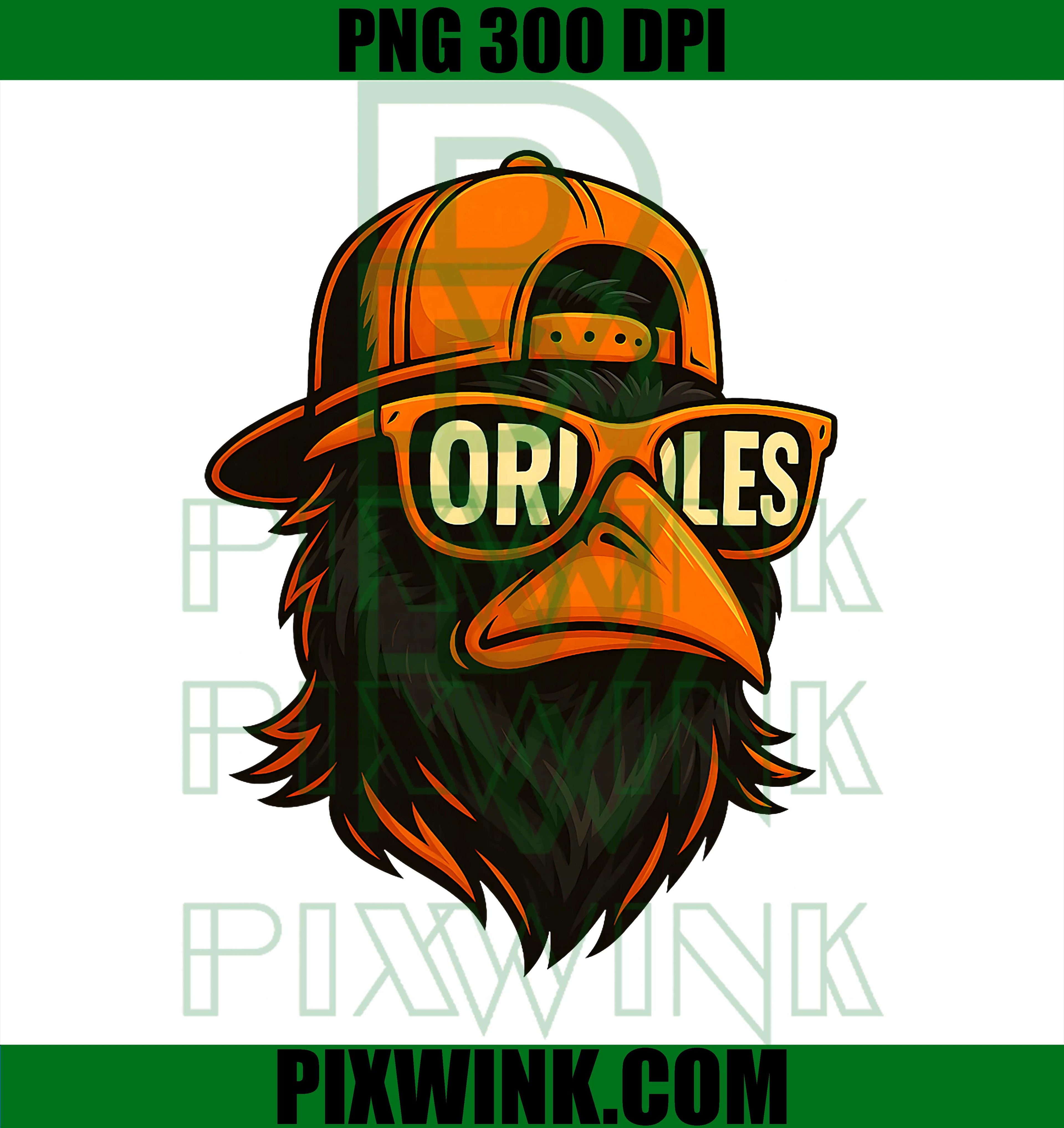 Baltimore Orioles Raven PNG, Baseball Fan Art, Orange Black