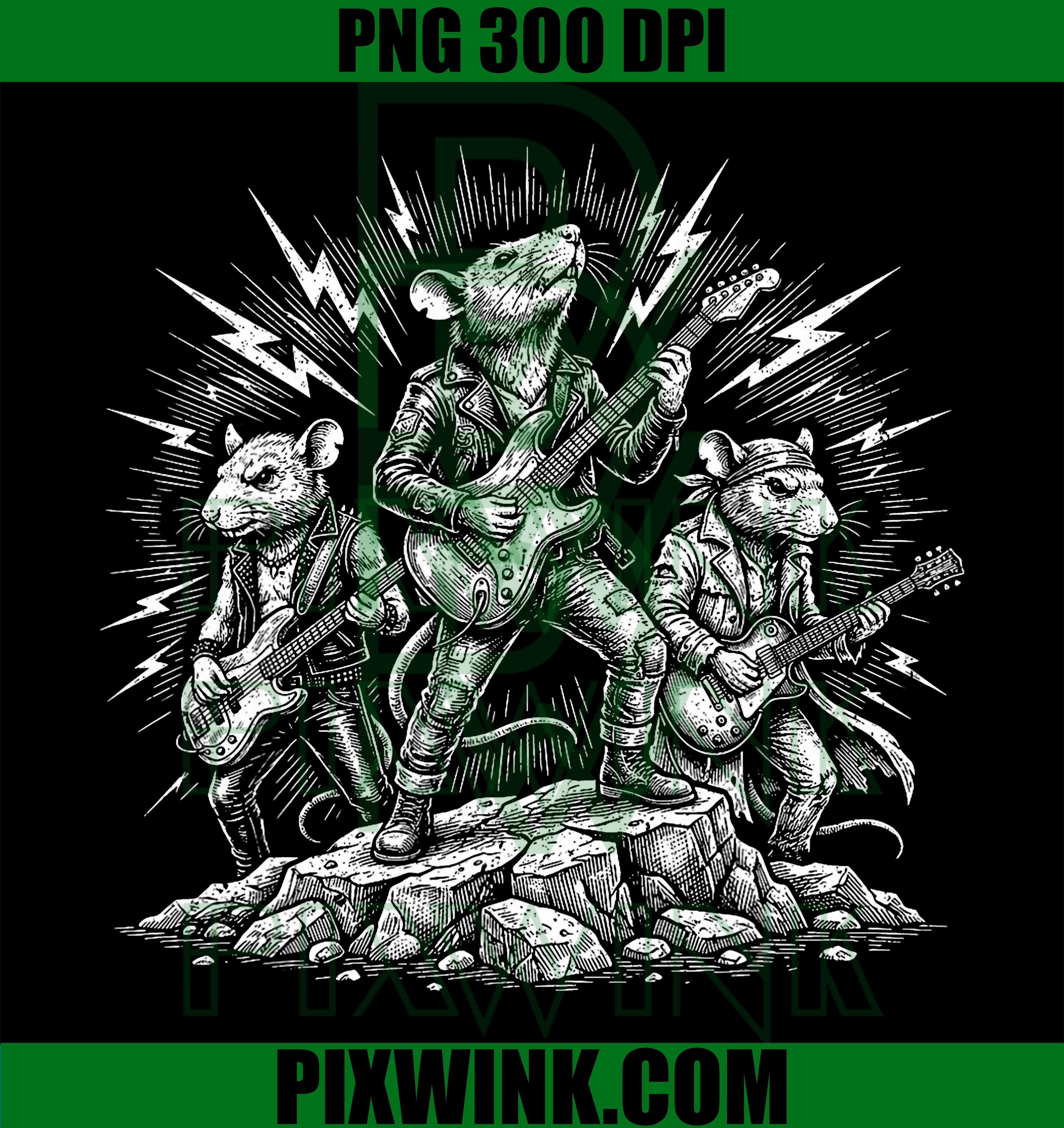 Rock And Roll Rats PNG, Heavy Metal Guitar Band Design PNG