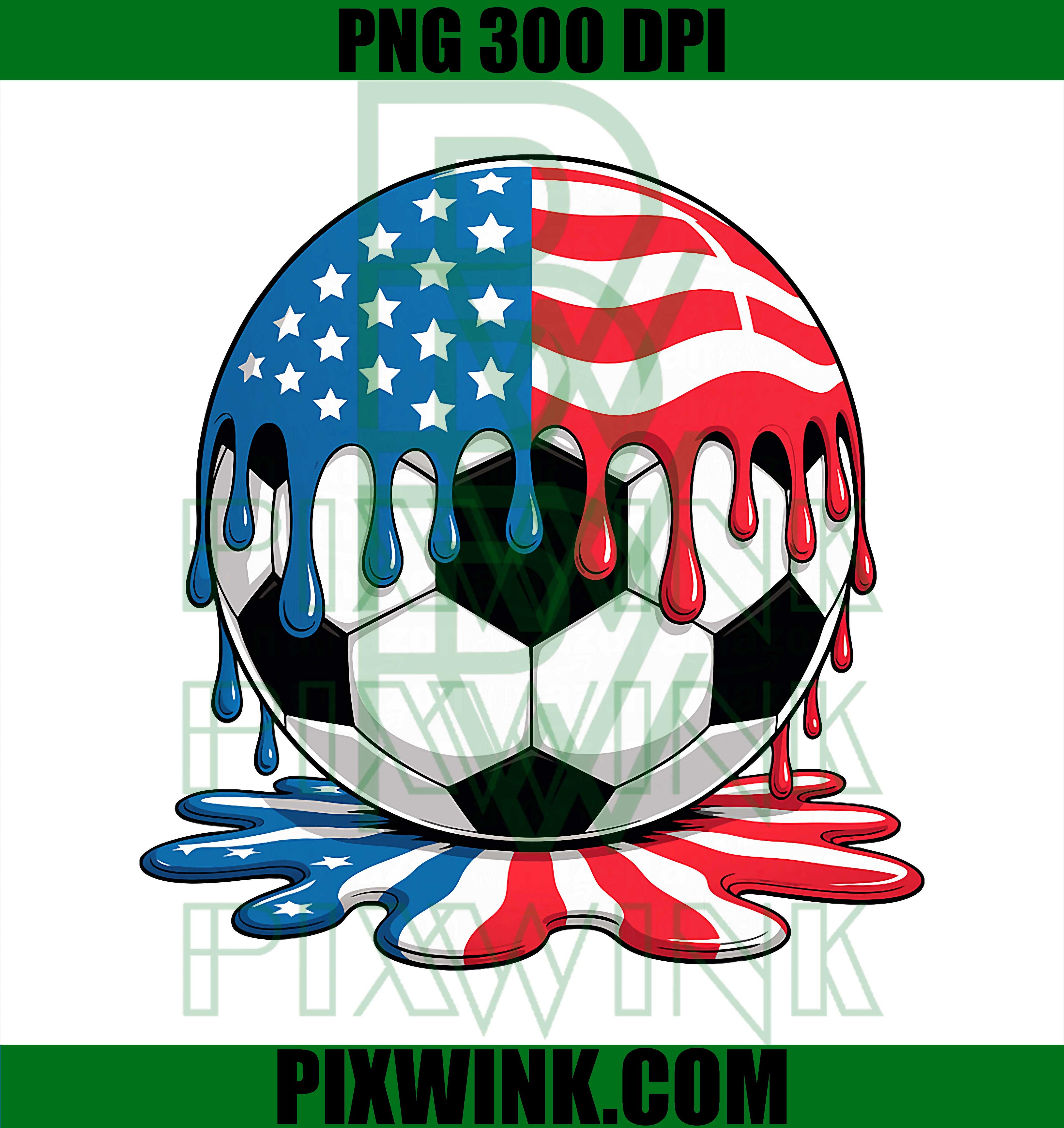 Soccer Ball Dripping USA PNG, Patriotic 4th July Soccer PNG