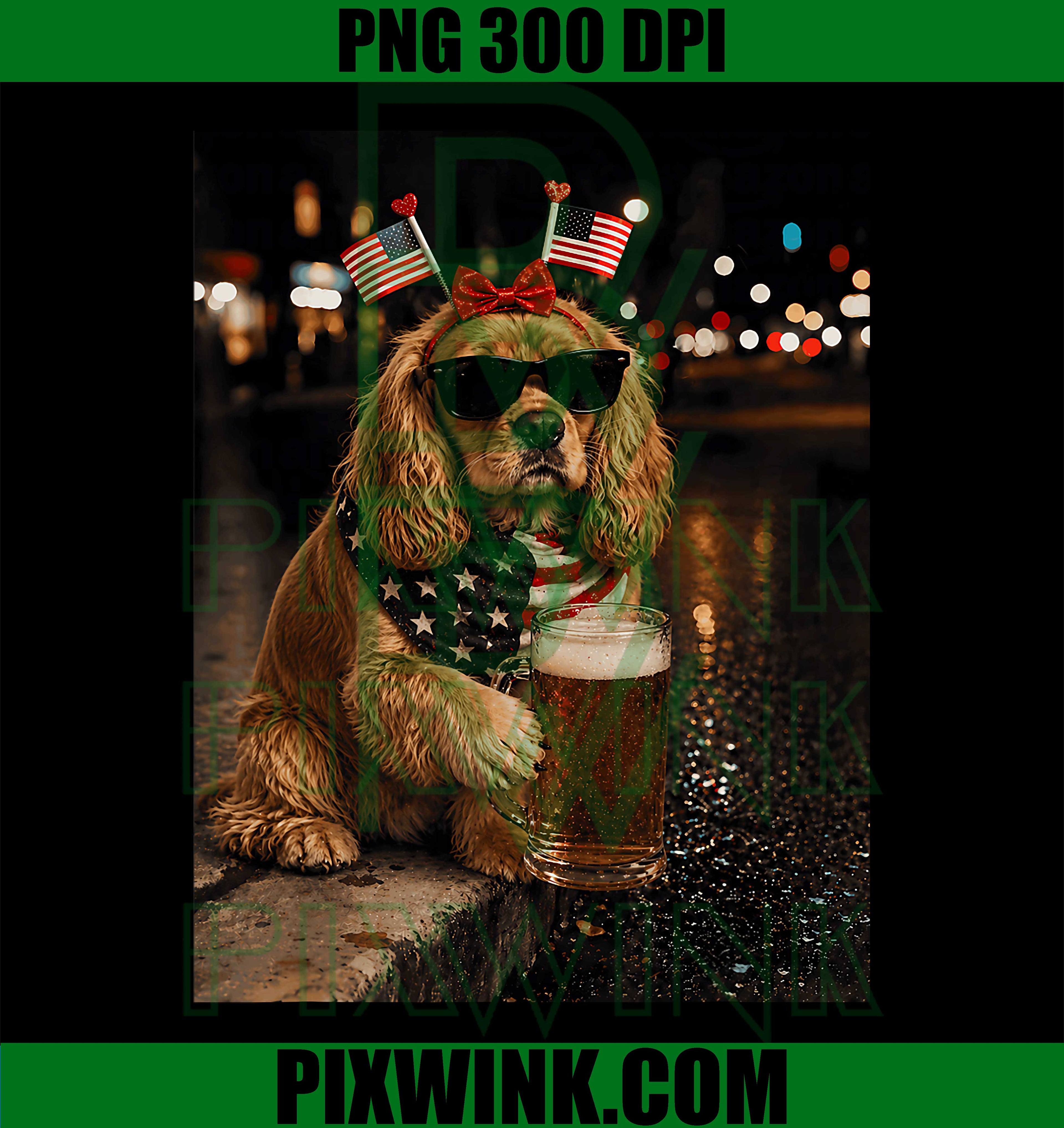 Cocker Spaniel Beer PNG, Funny 4th July Dog PNG Design