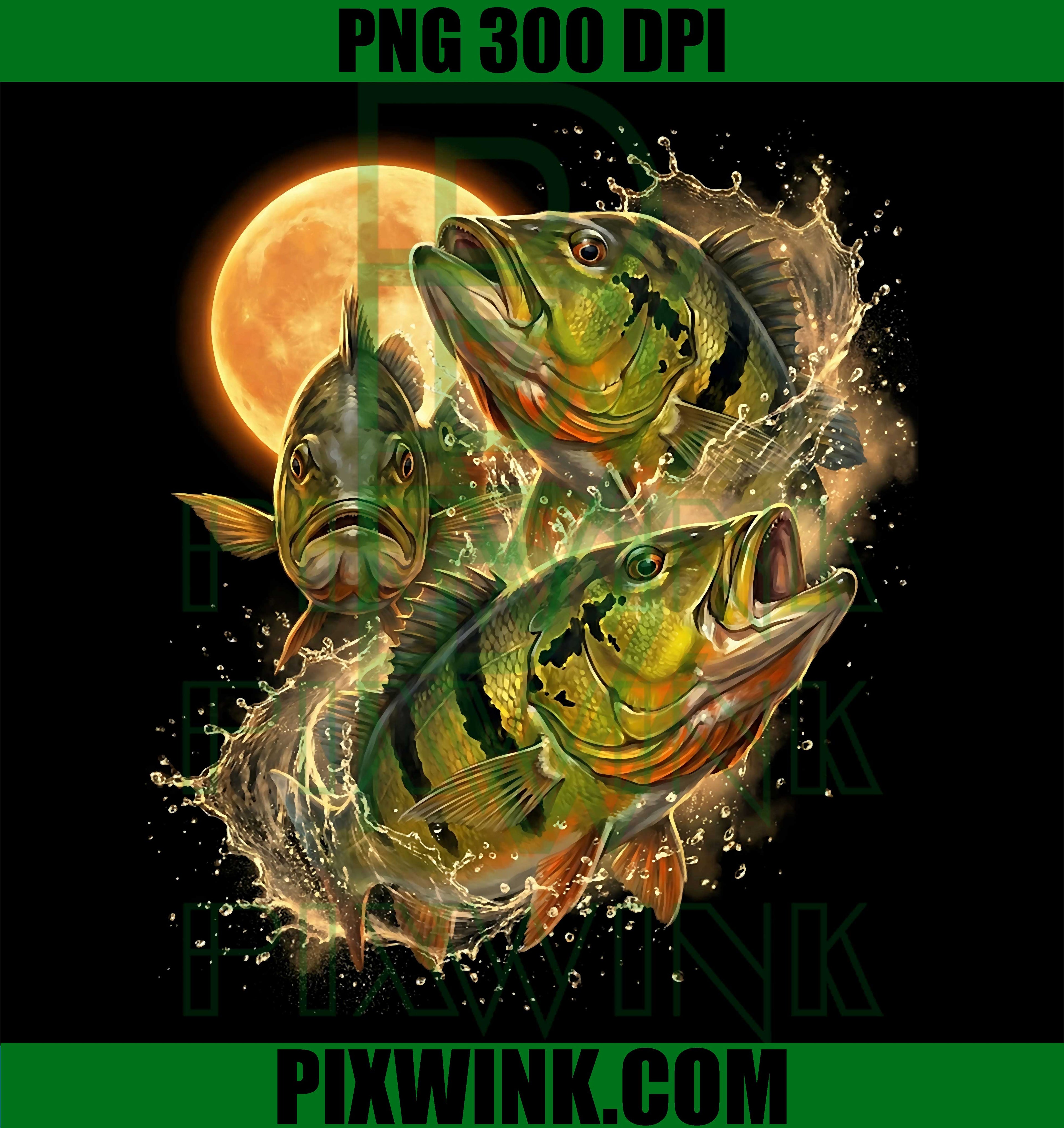 Peacock Bass Moon PNG, Vintage Fishing PNG, Bass Fisherman PNG