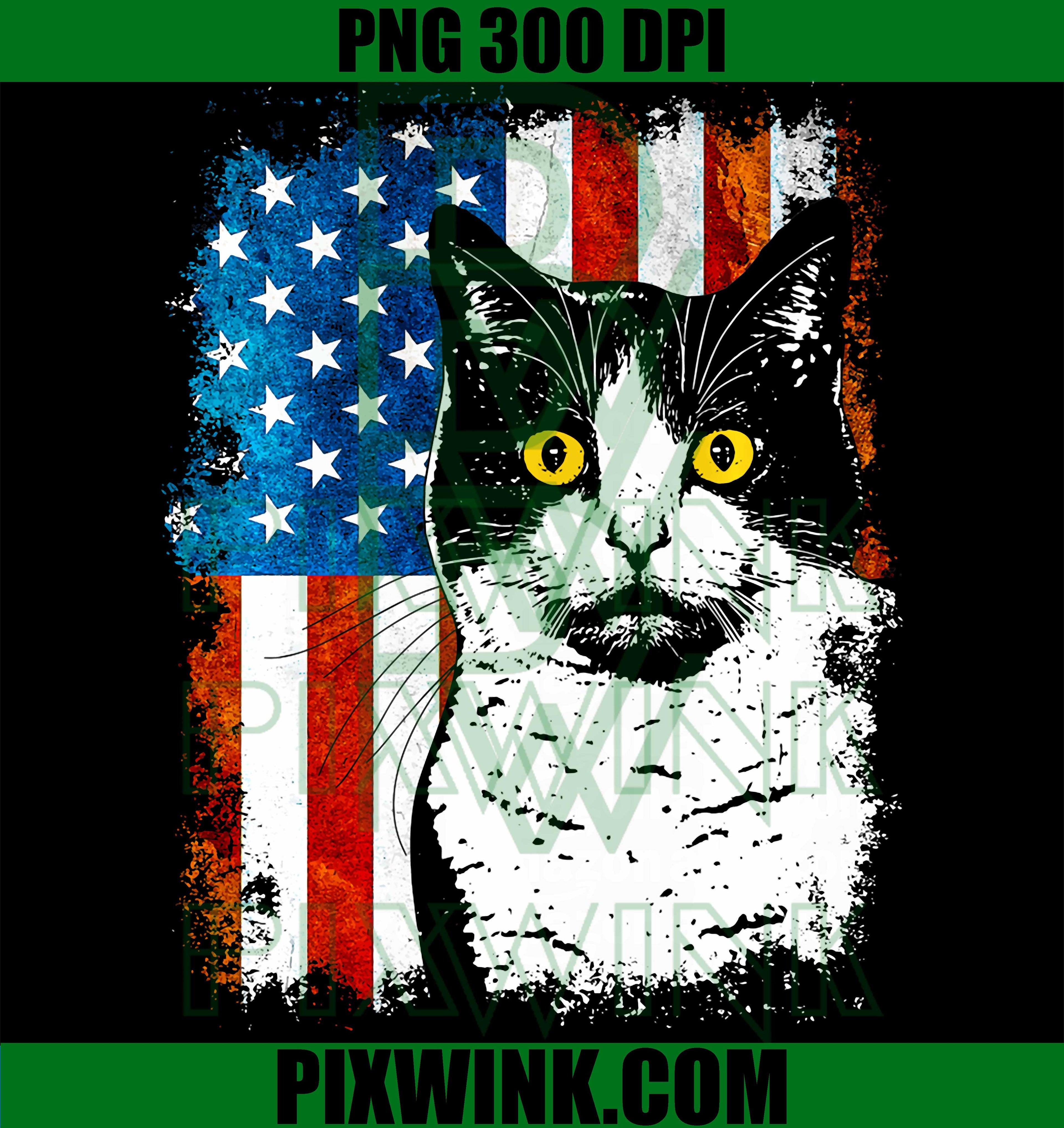 Cute Tuxedo Cat American Flag PNG, Patriotic Feline Lover PNG