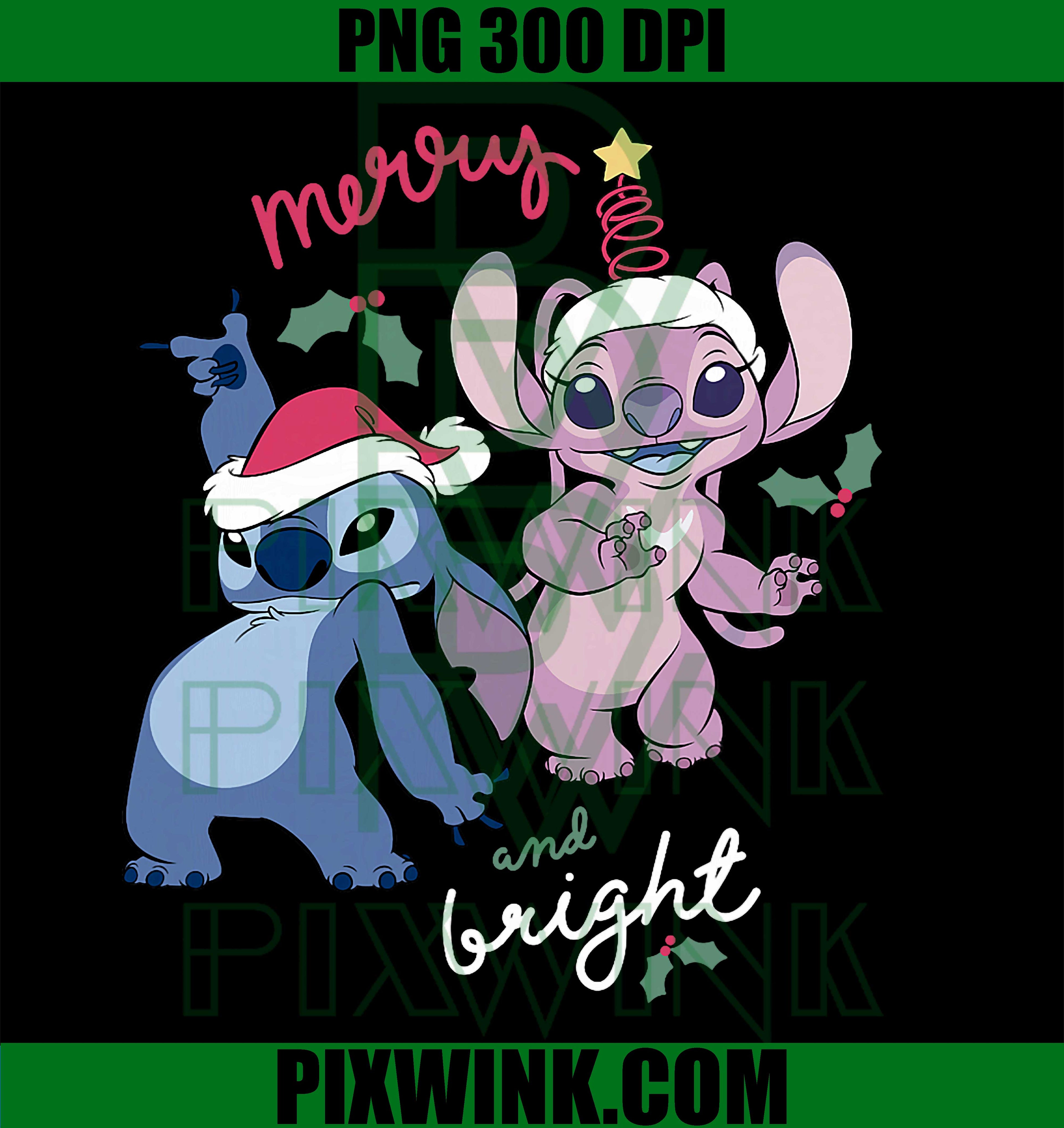 Disney Lilo & Stitch Christmas Merry & Bright Stitch & Angel PNG