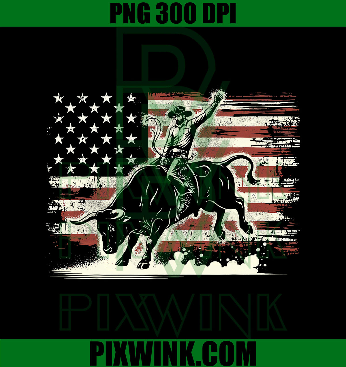 Rodeo Rider Bull PNG, Patriotic Cowboy USA Flag PNG