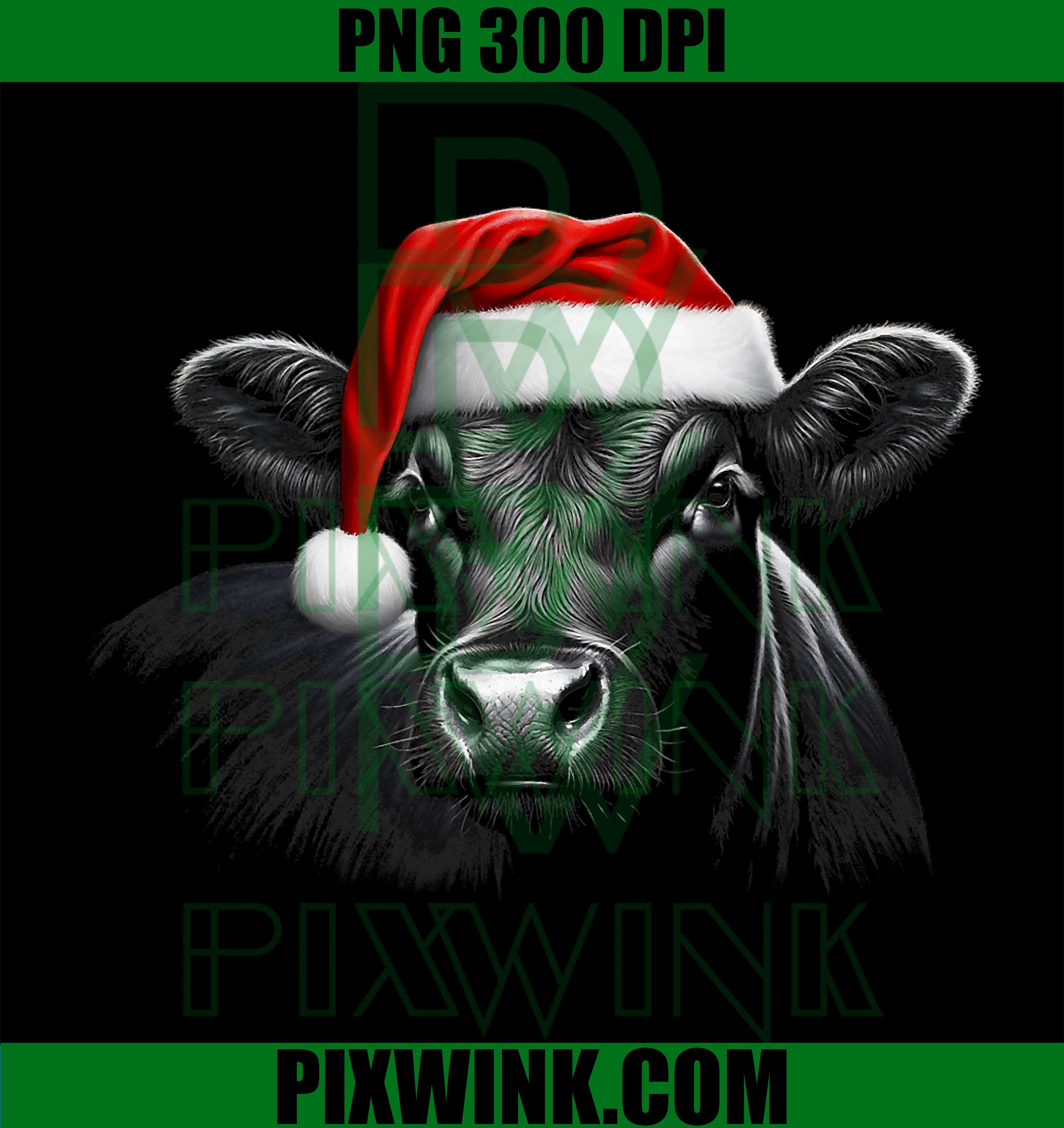 Angus Rancher Christmas Hat Cow Santa Hat Black PNG