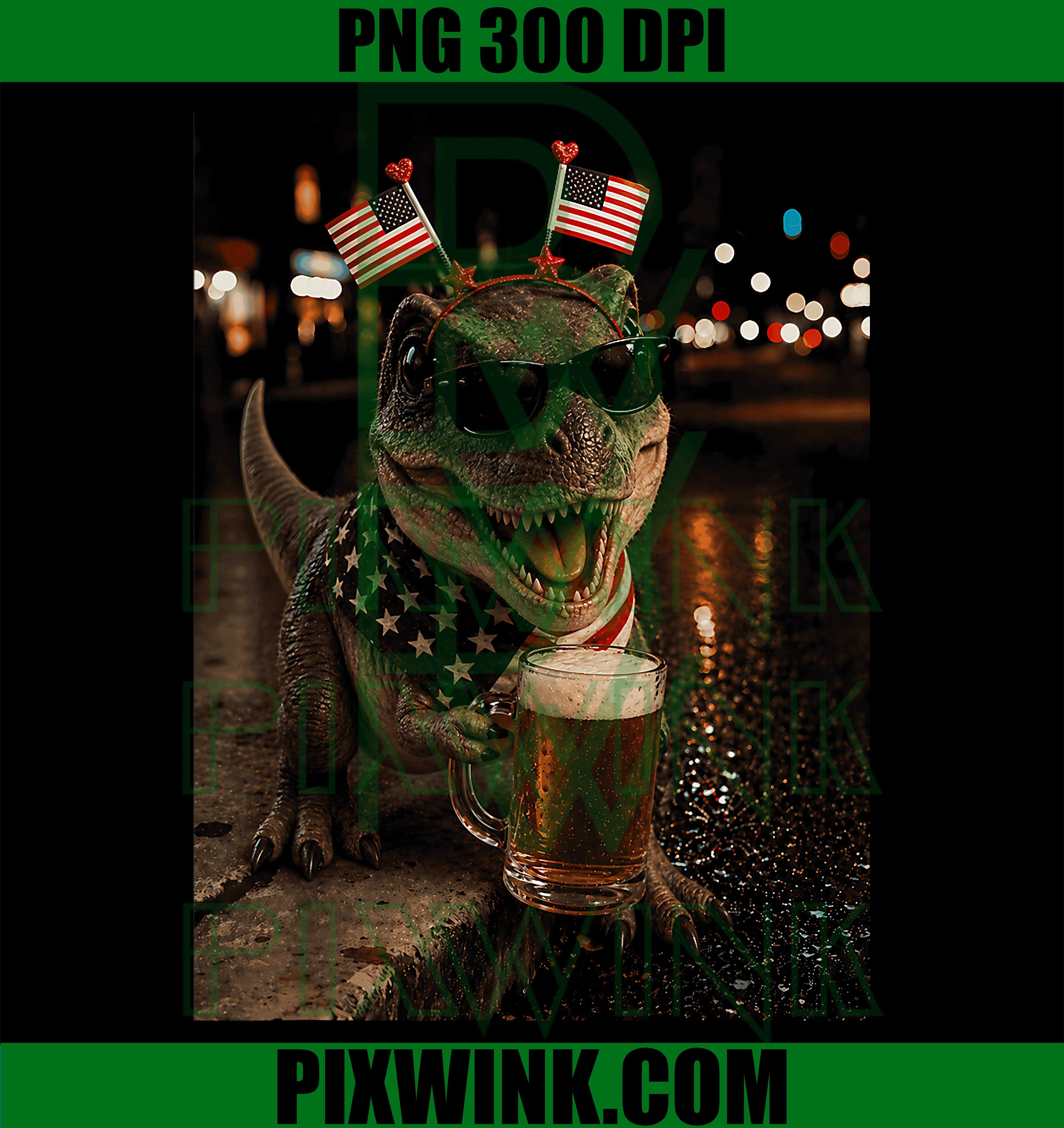 Dinosaur Beer PNG, Funny 4th July Animal PNG Meme Design