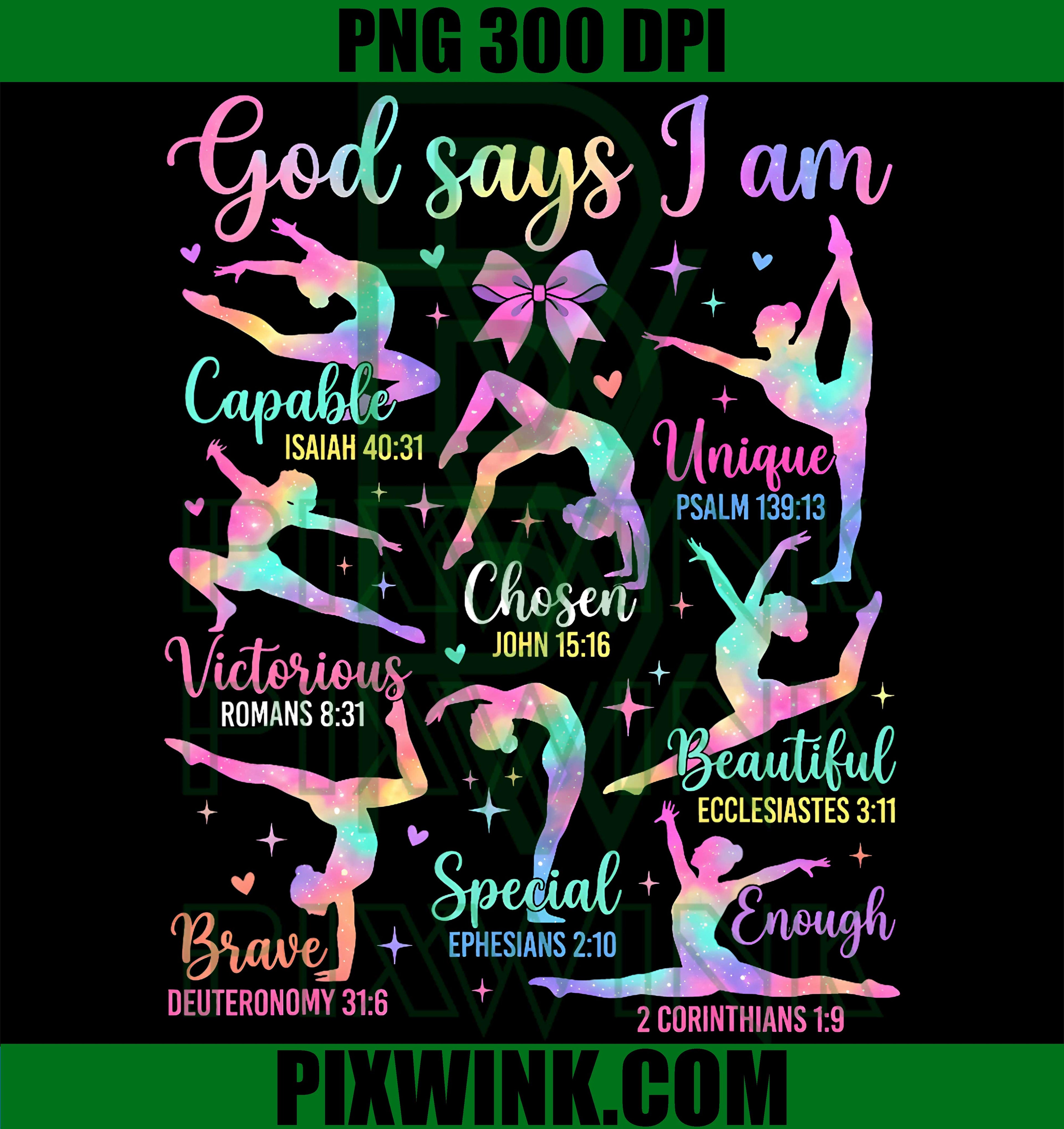God Says I Am Gymnastic Christian PNG, Girls Kids Cartwheel Graphic PNG