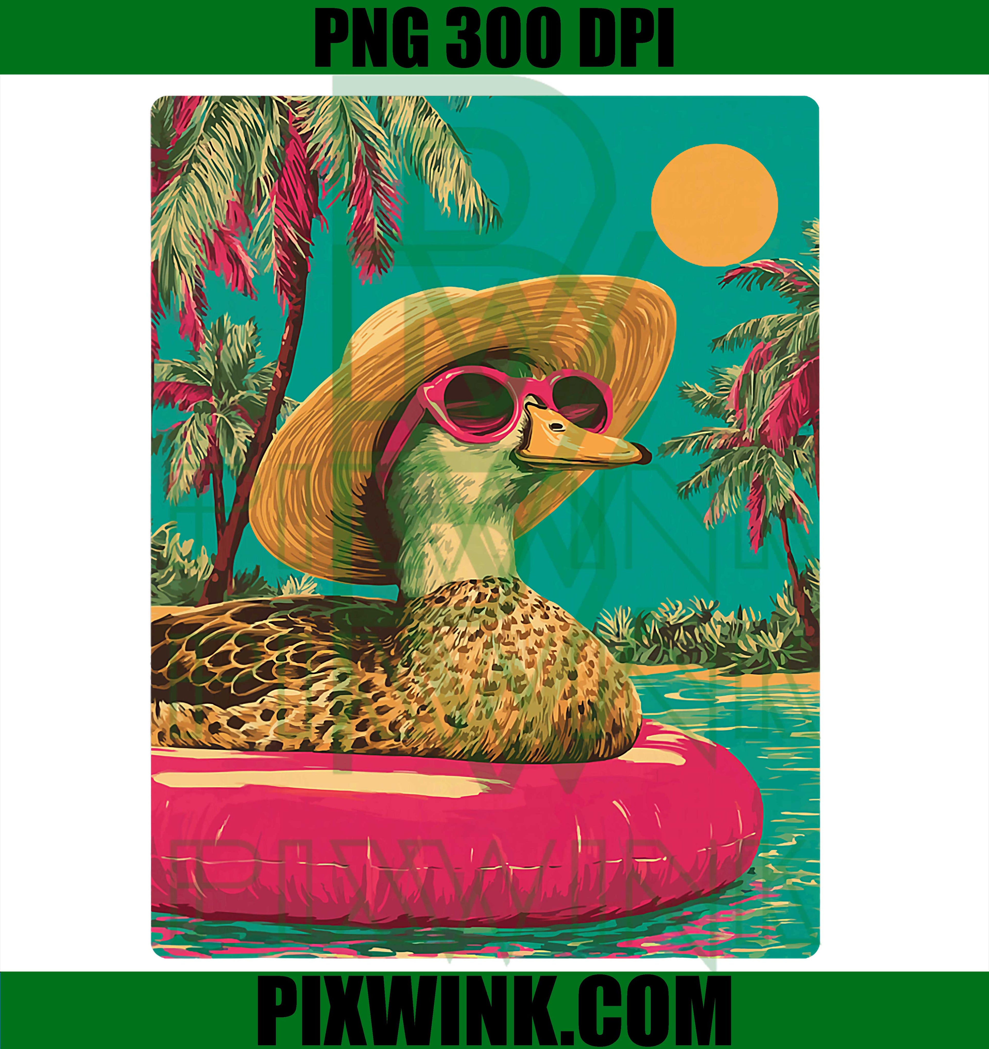 Duck Sunglasses PNG, Tropical Pool Party Duck PNG