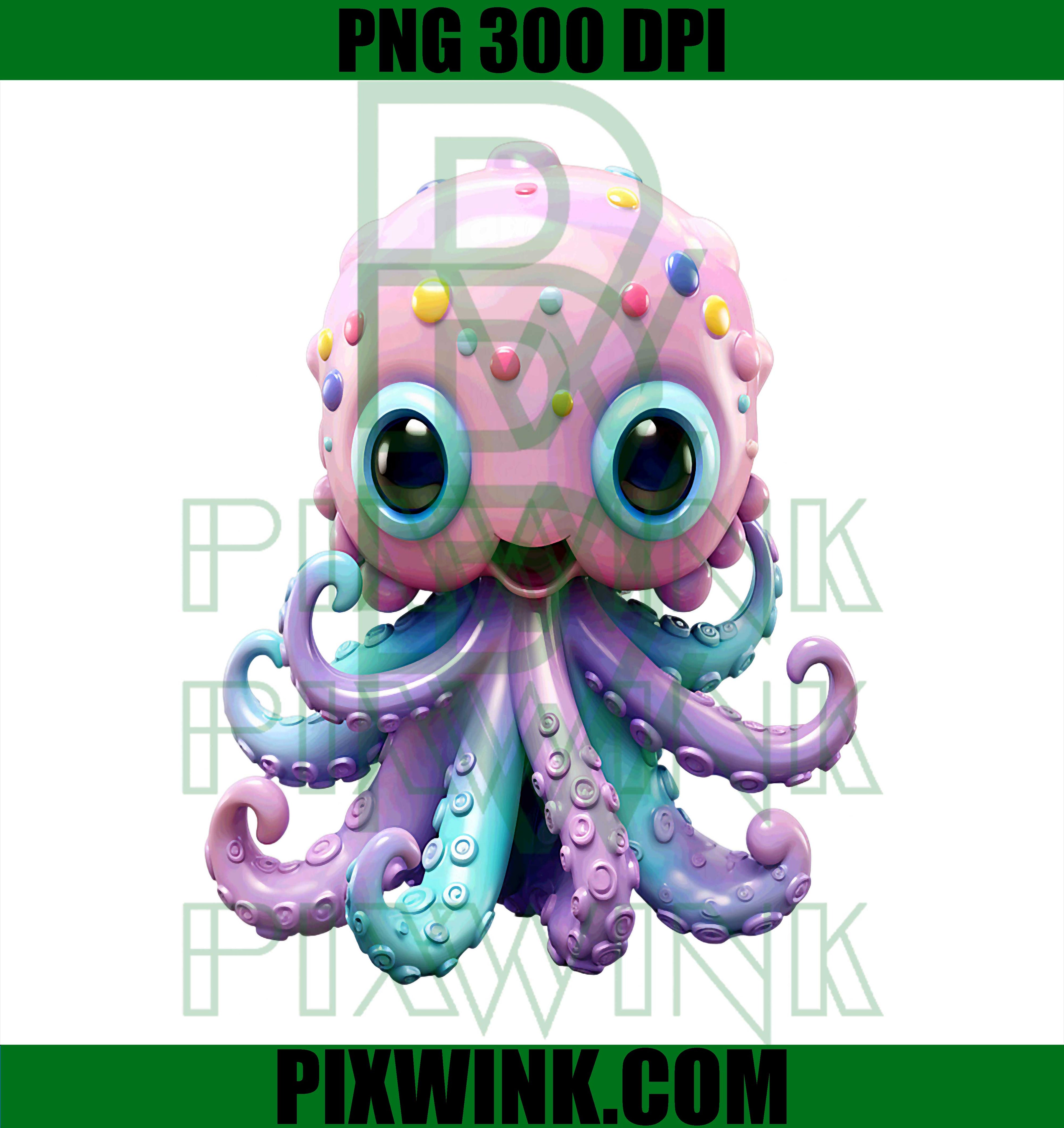 Cute Pastel Octopus PNG, Cartoon Marine Animal Design PNG