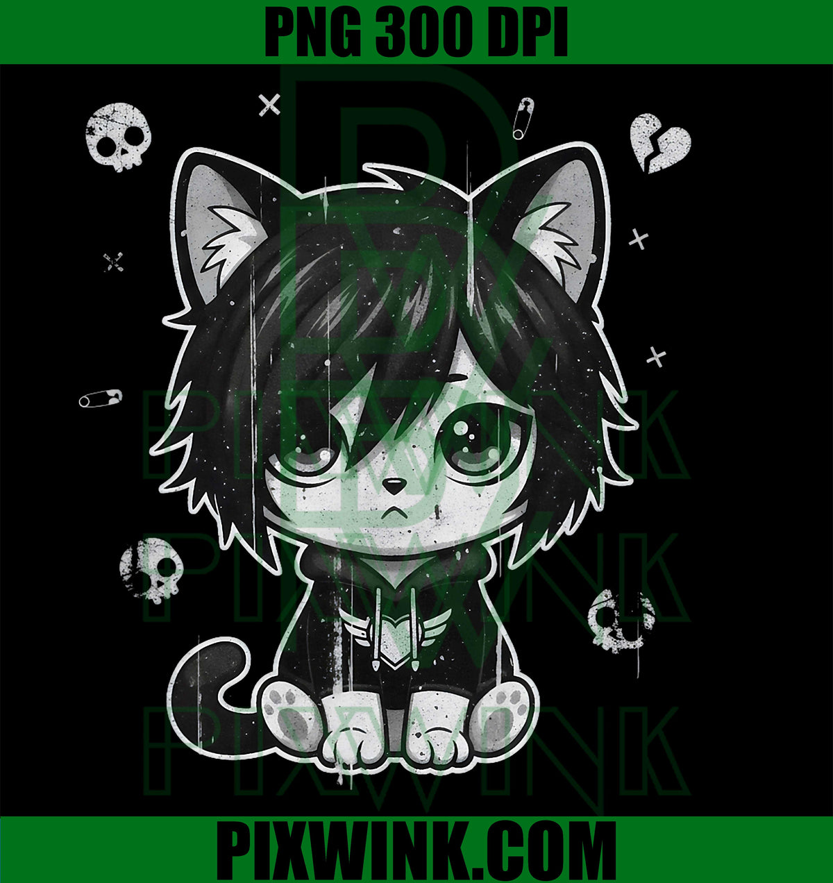 Goth Girl Emo Gothic Cat PNG, Punk Dark Music PNG, Grunge Cute Kitty PNG
