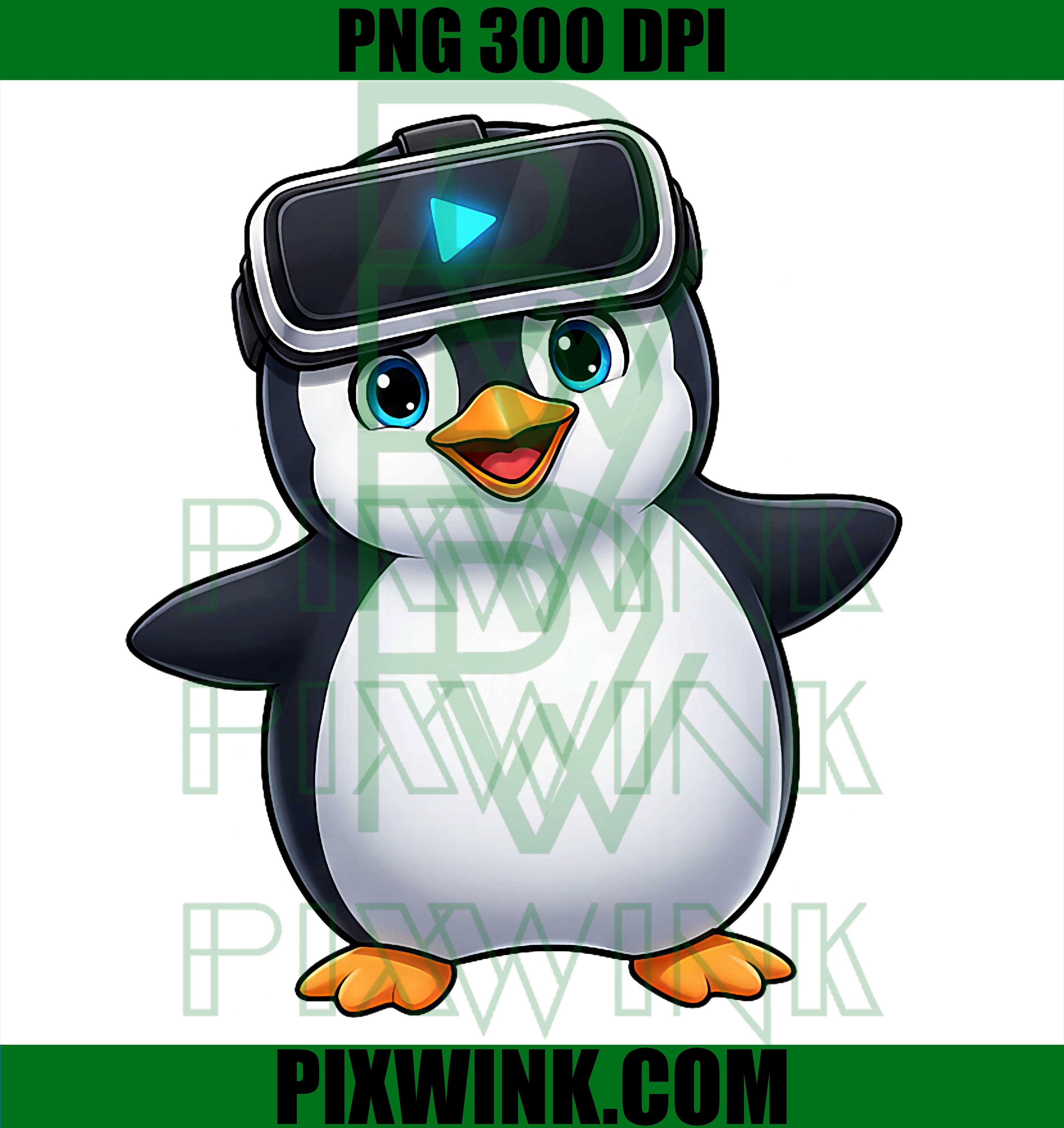 Cute Penguin VR Gamer PNG, Virtual Reality Penguin Gaming PNG