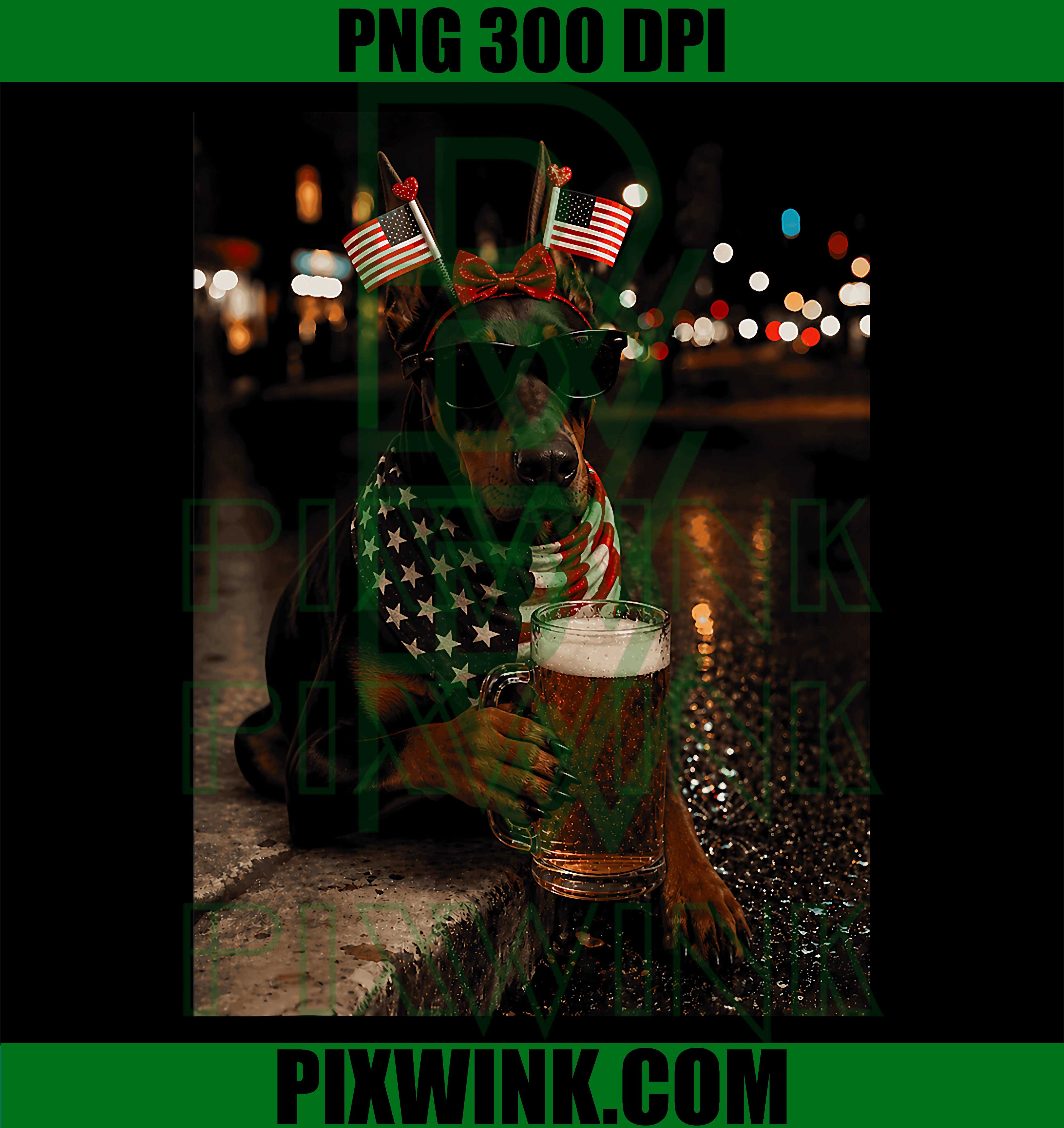 Doberman Beer PNG, Funny 4th July Dog PNG Meme Design