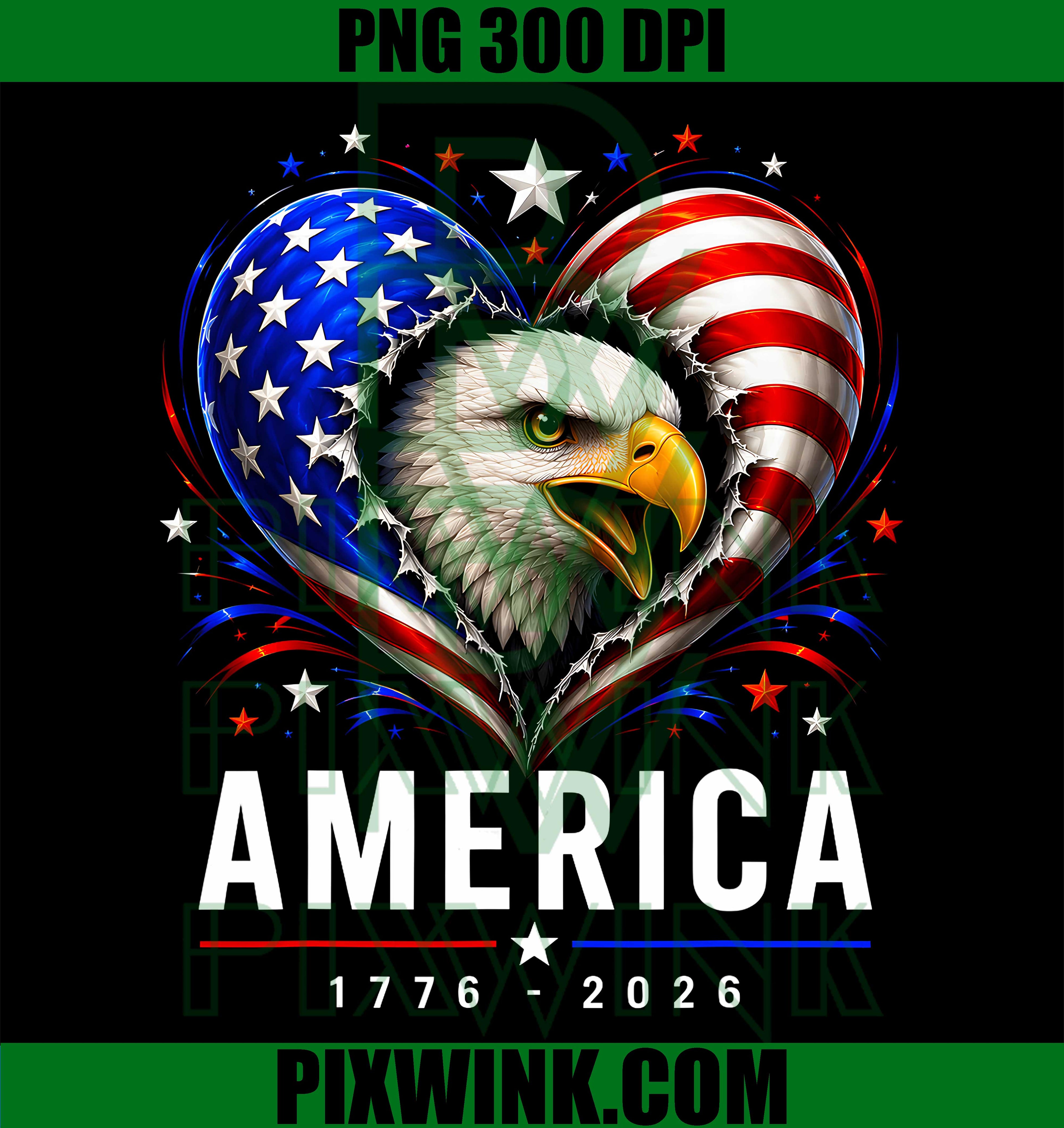 America Flag Heart PNG, 1776-2026 USA PNG, 250th Anniversary July PNG