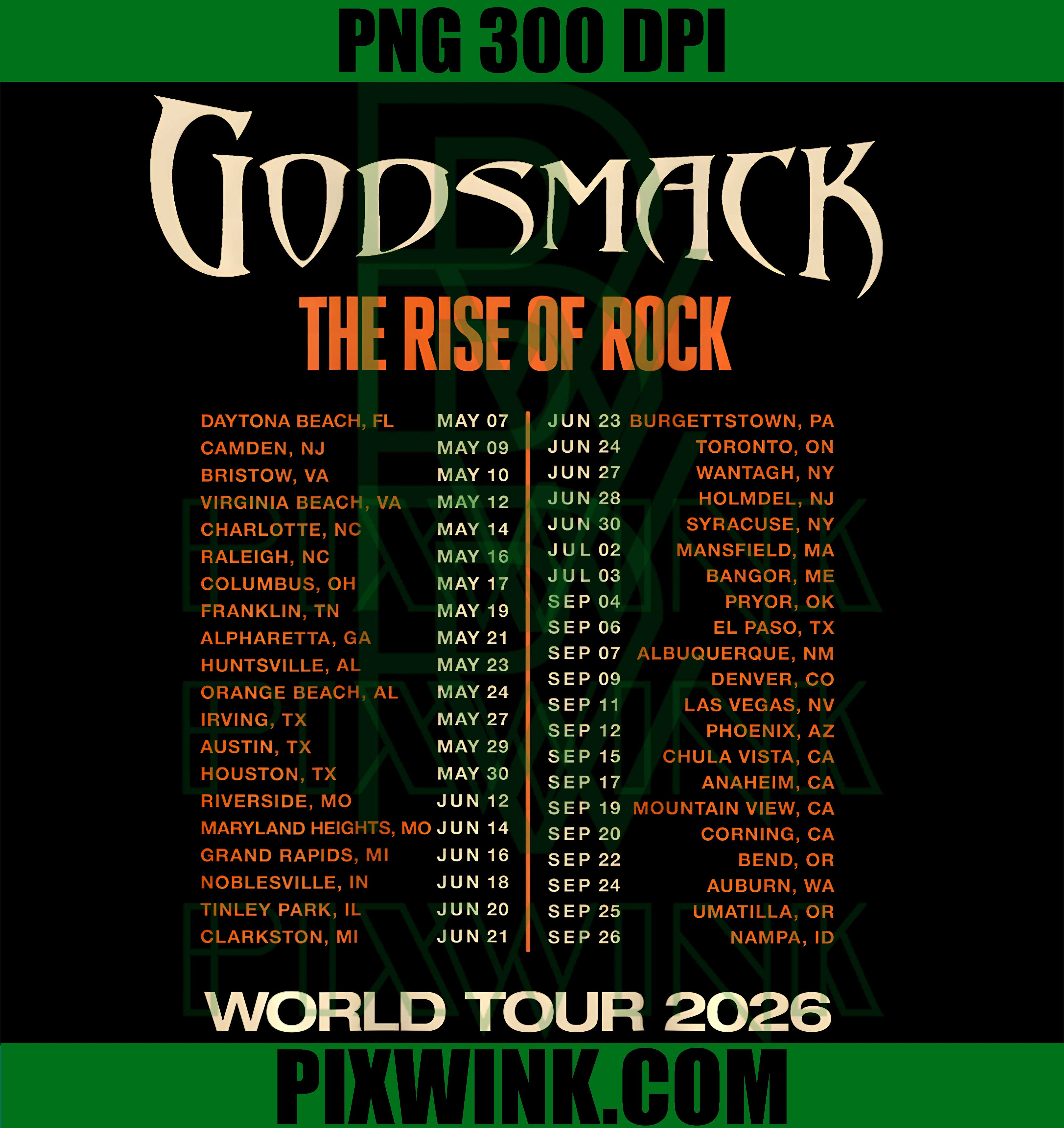 Godsmack The Rise Of Rock Dateback PNG, Vintage Rock Band Graphic PNG