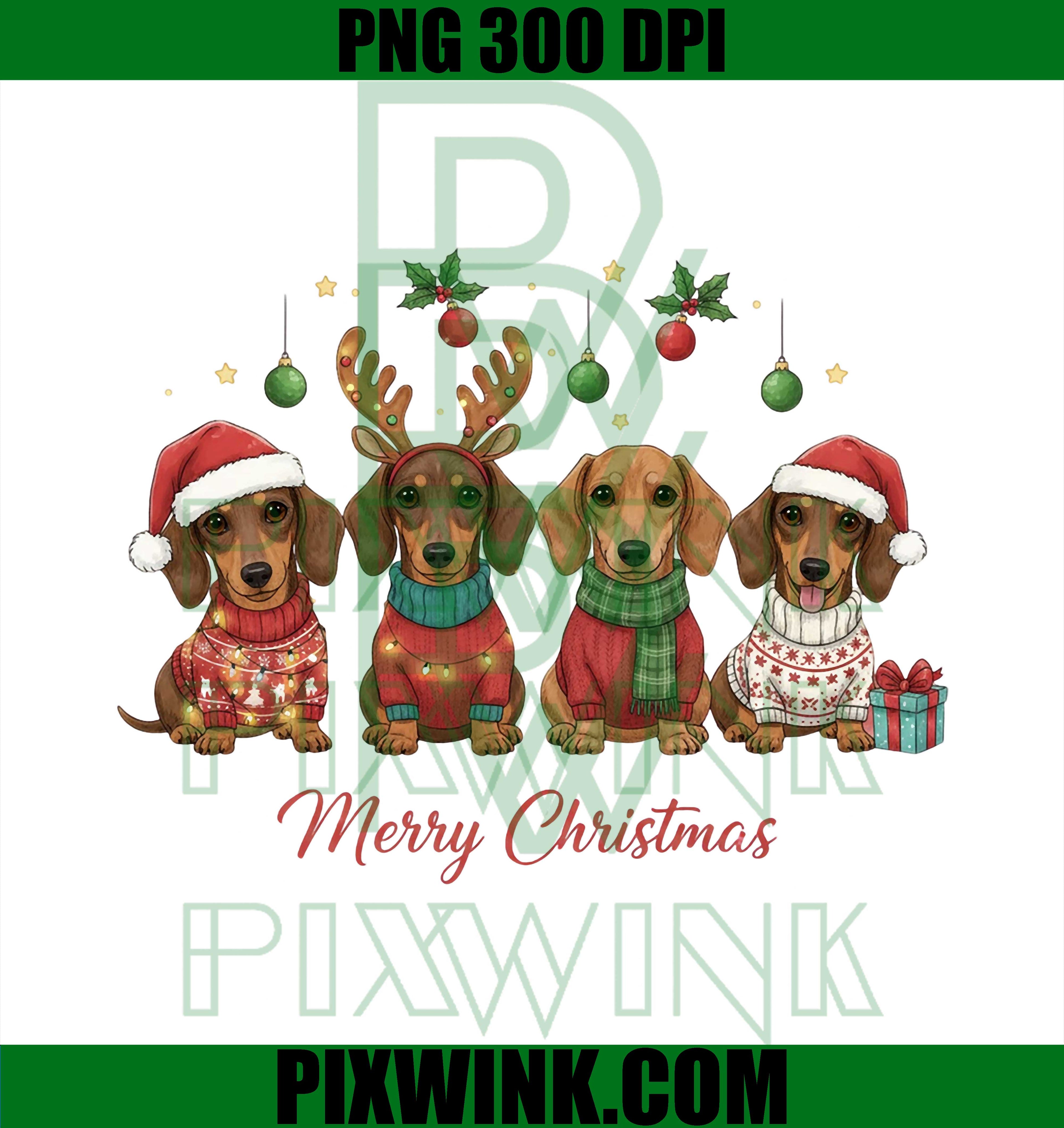 Merry Christmas Santa Reindeer Dachshund Weiner Dogs Xmas PNG