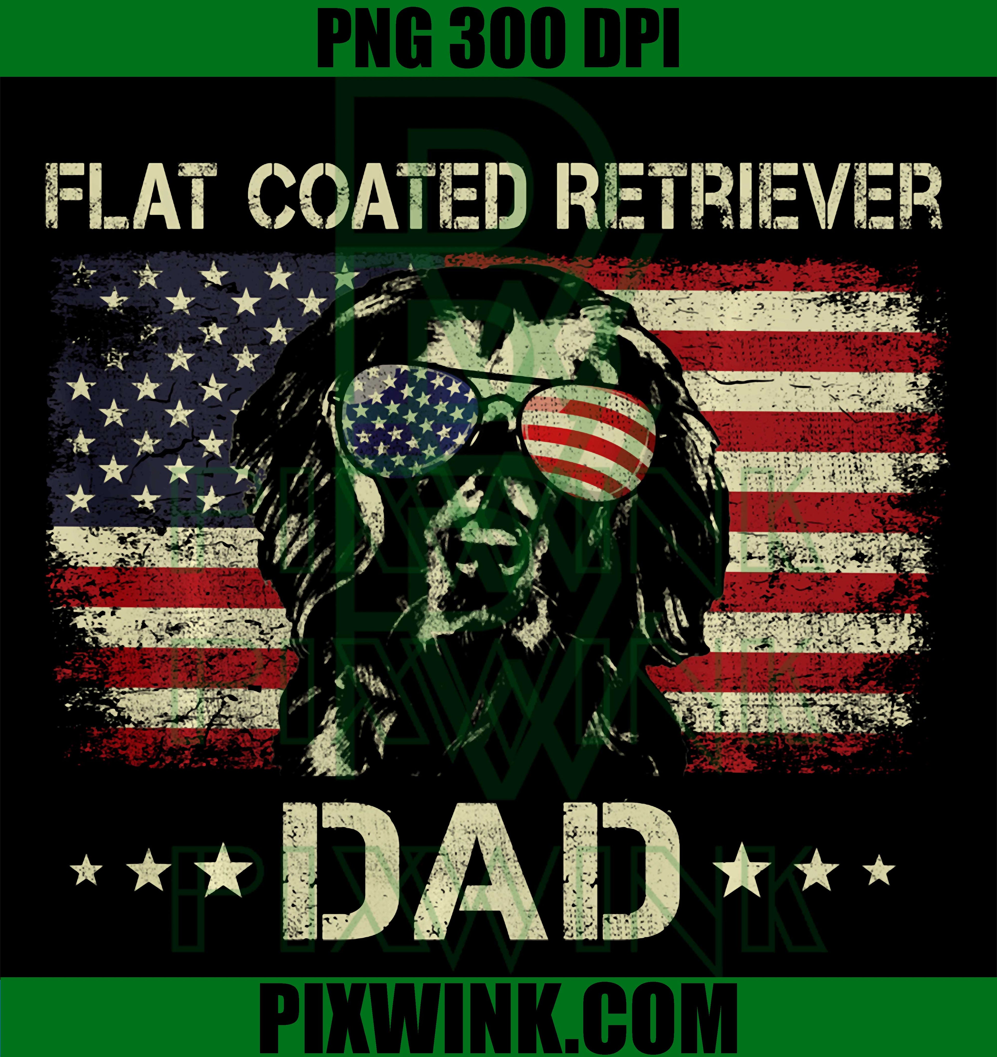 Flat Coated Retriever Dad Dog PNG, American Flag 4th Of July PNG