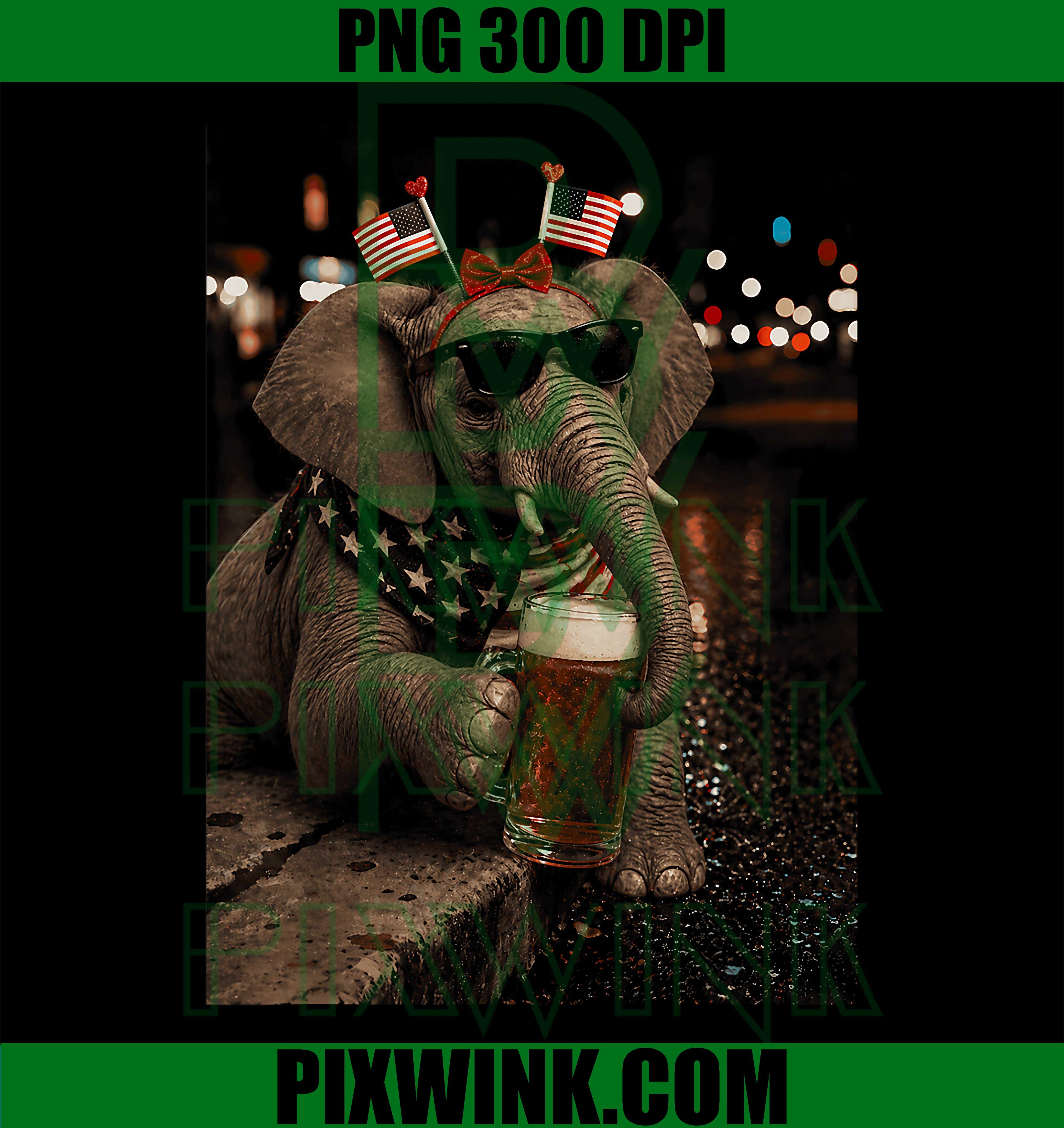 Elephant Beer PNG, Funny 4th July Animal PNG Meme Design